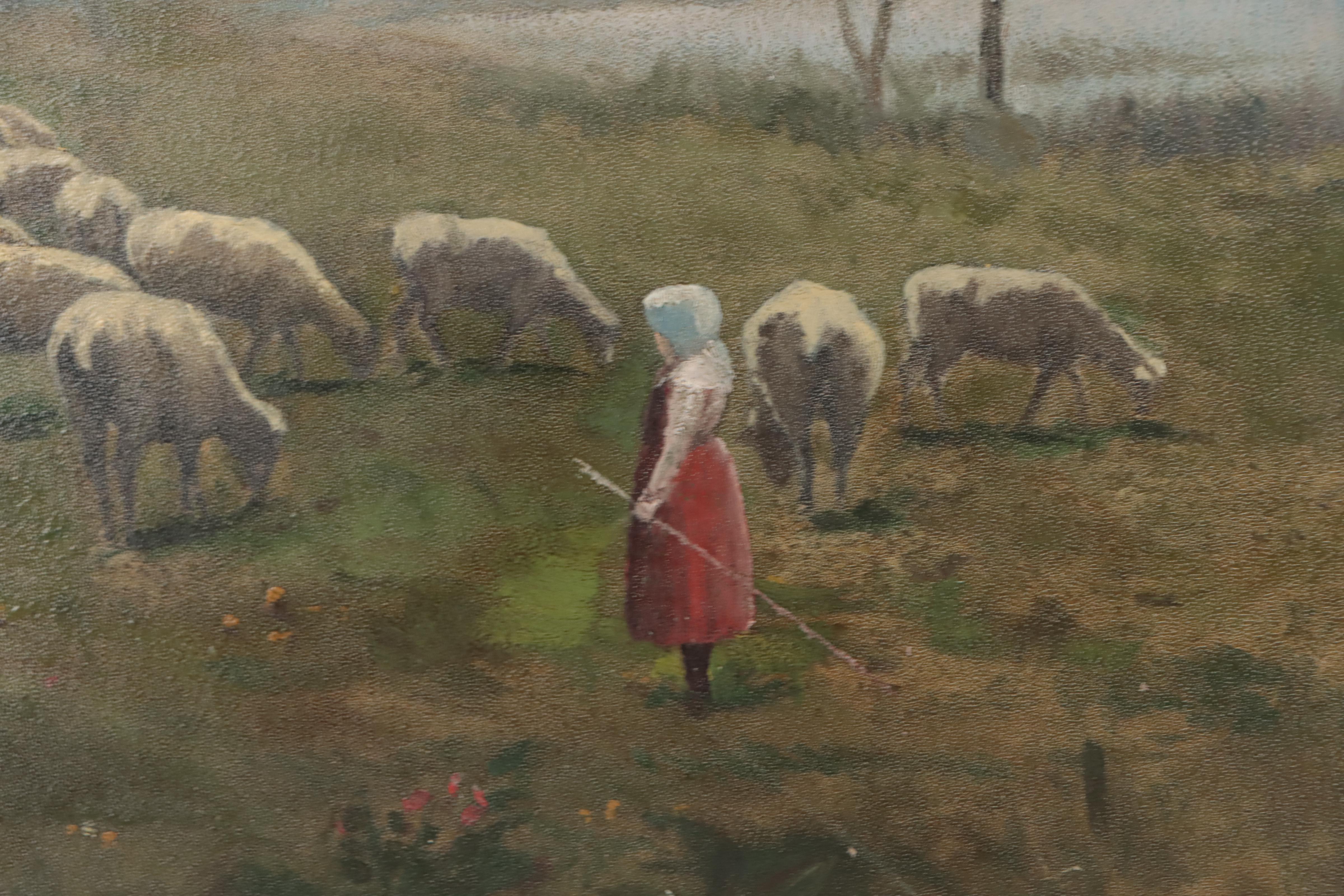 A.R. Dedemann Oil Painting of Shepherd, 1902