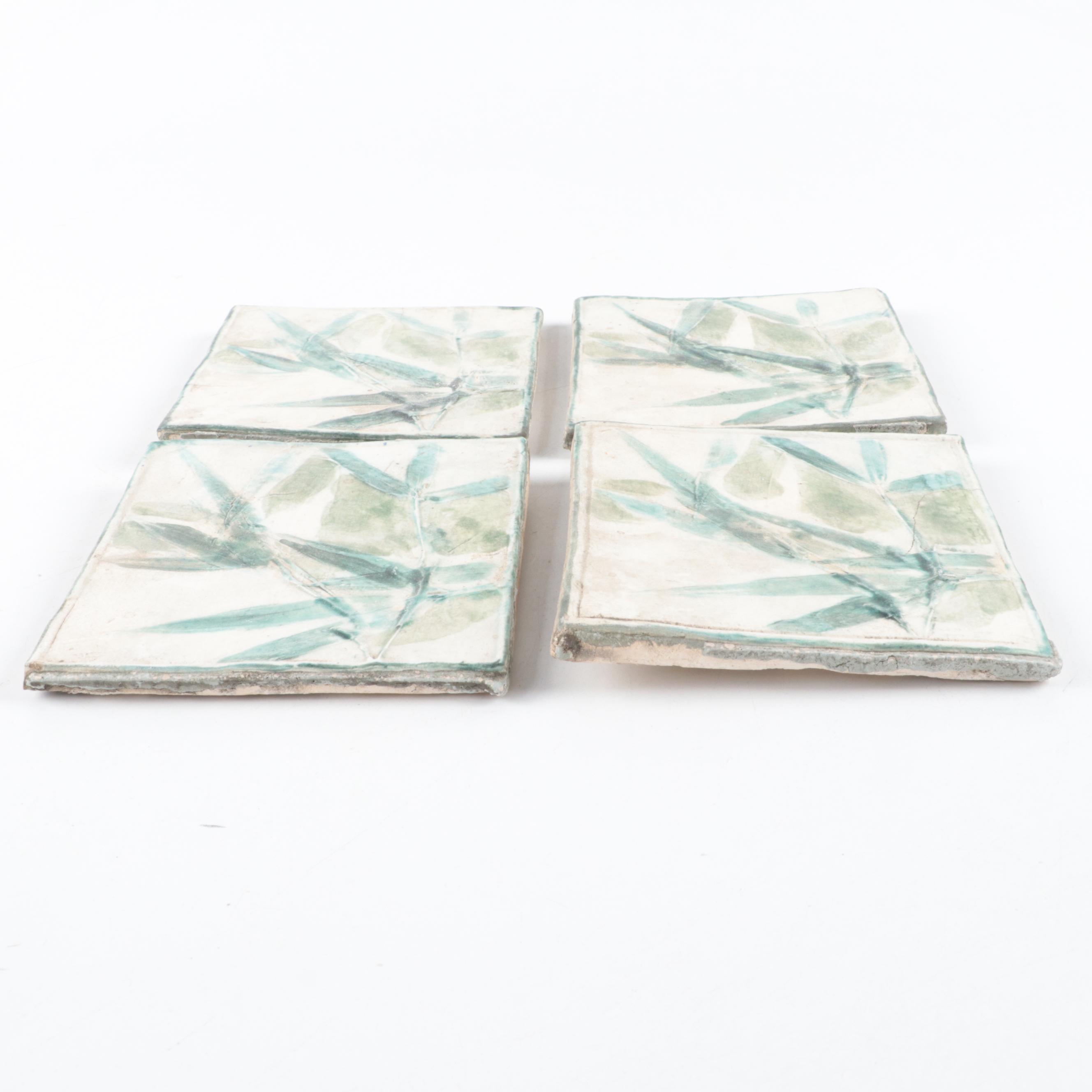 Hand-Painted Textured Ceramic Bamboo Tiles, 1997