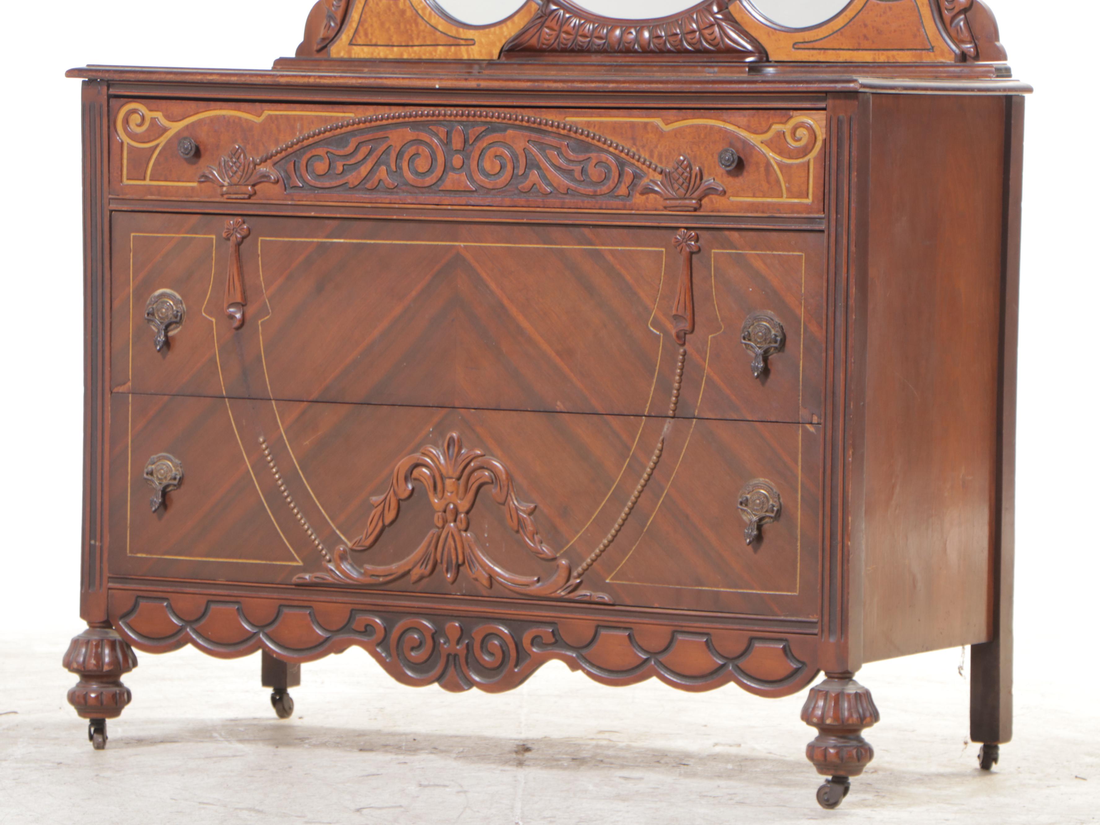 Jacobean Revival Walnut-Veneered Dresser, 1930s