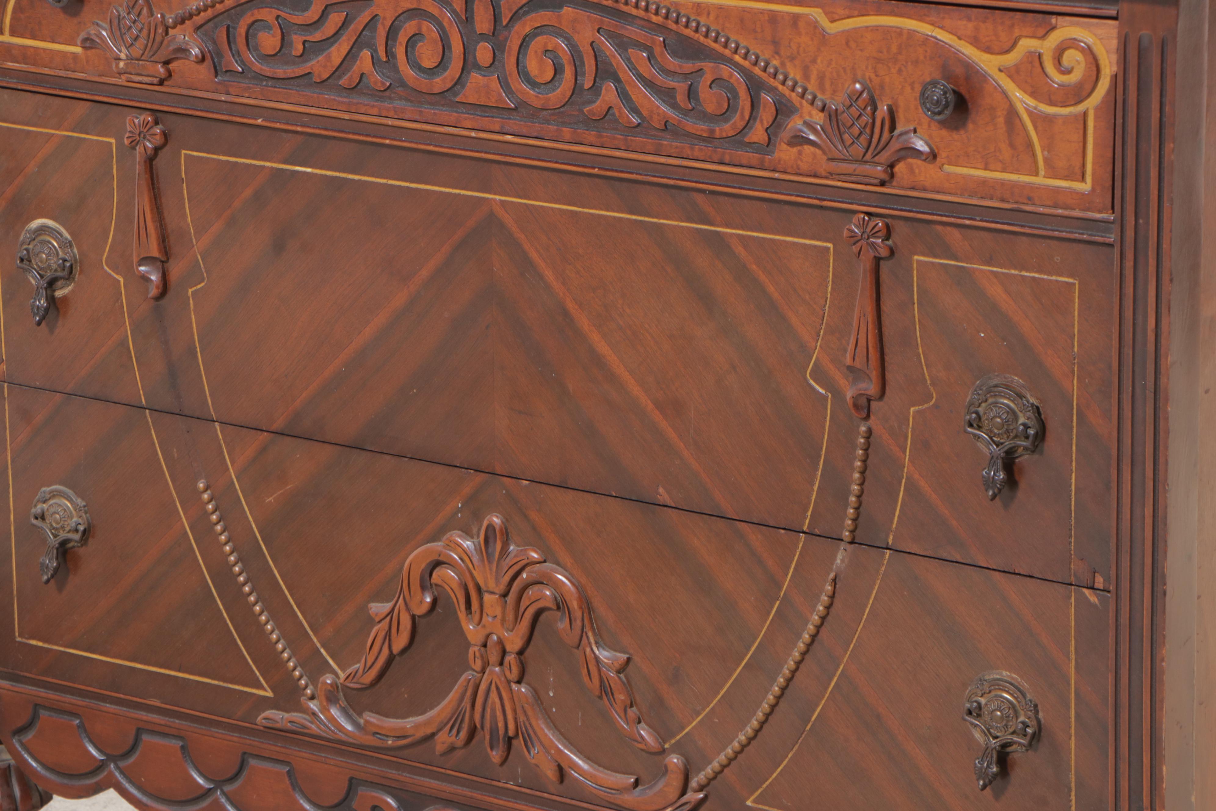 Jacobean Revival Walnut-Veneered Dresser, 1930s