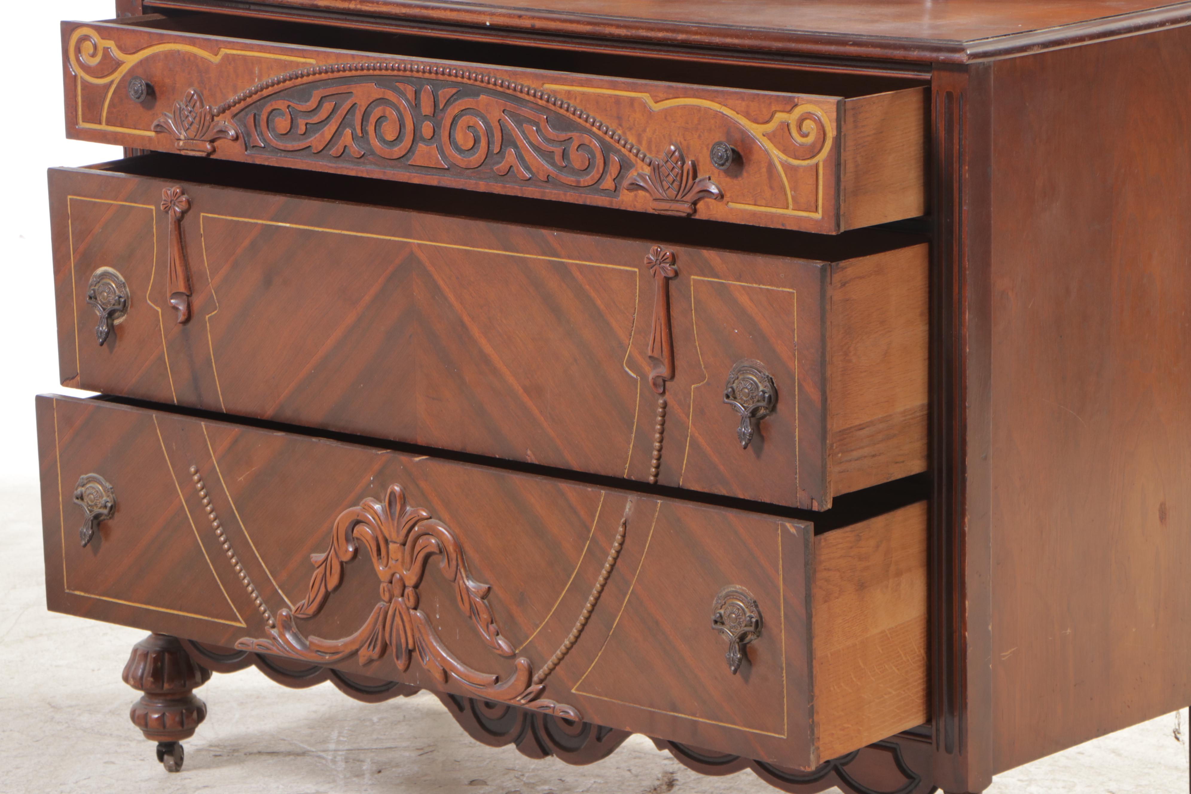 Jacobean Revival Walnut-Veneered Dresser, 1930s