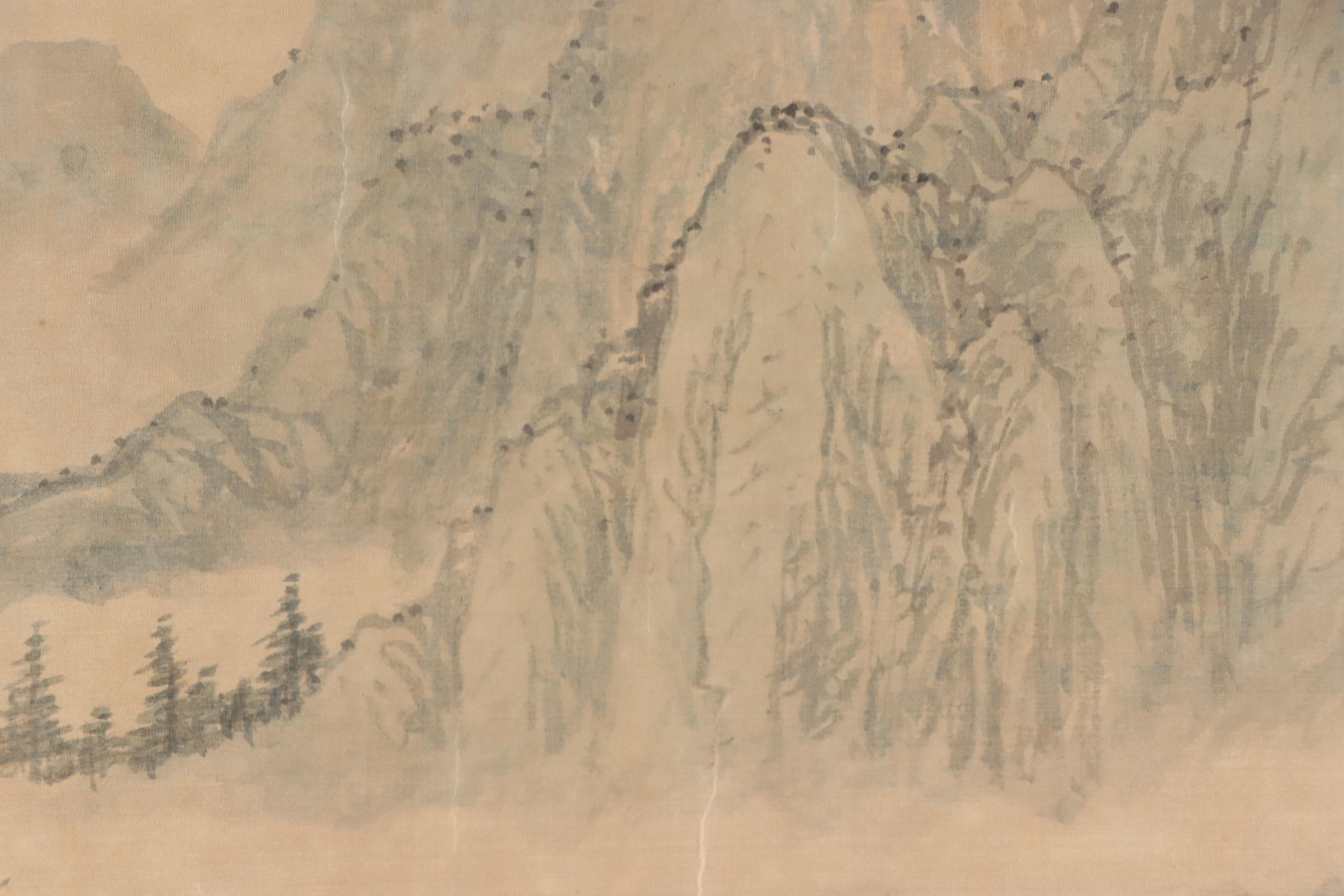 Japanese Landscape Ink and Watercolor Painting