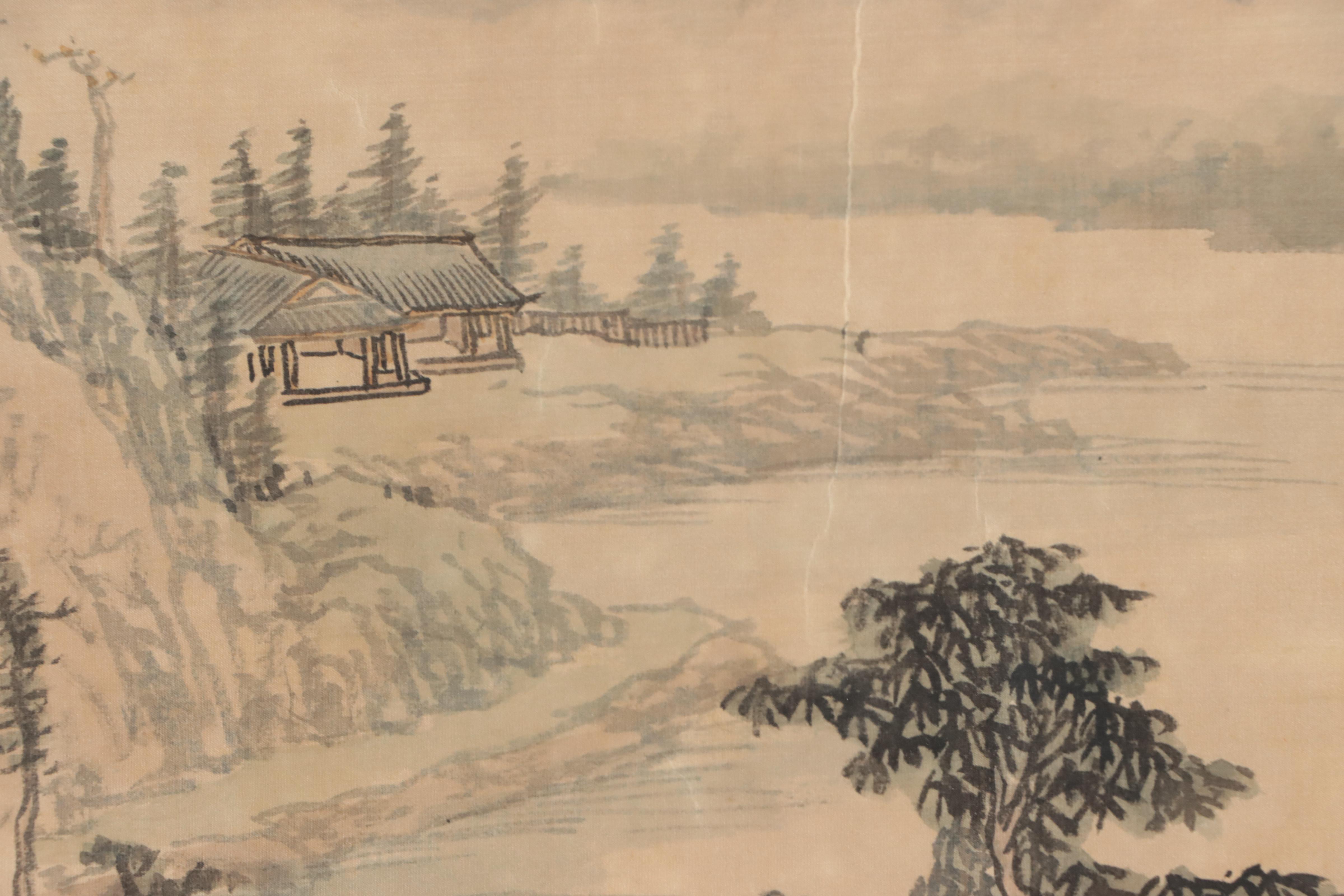 Japanese Landscape Ink and Watercolor Painting