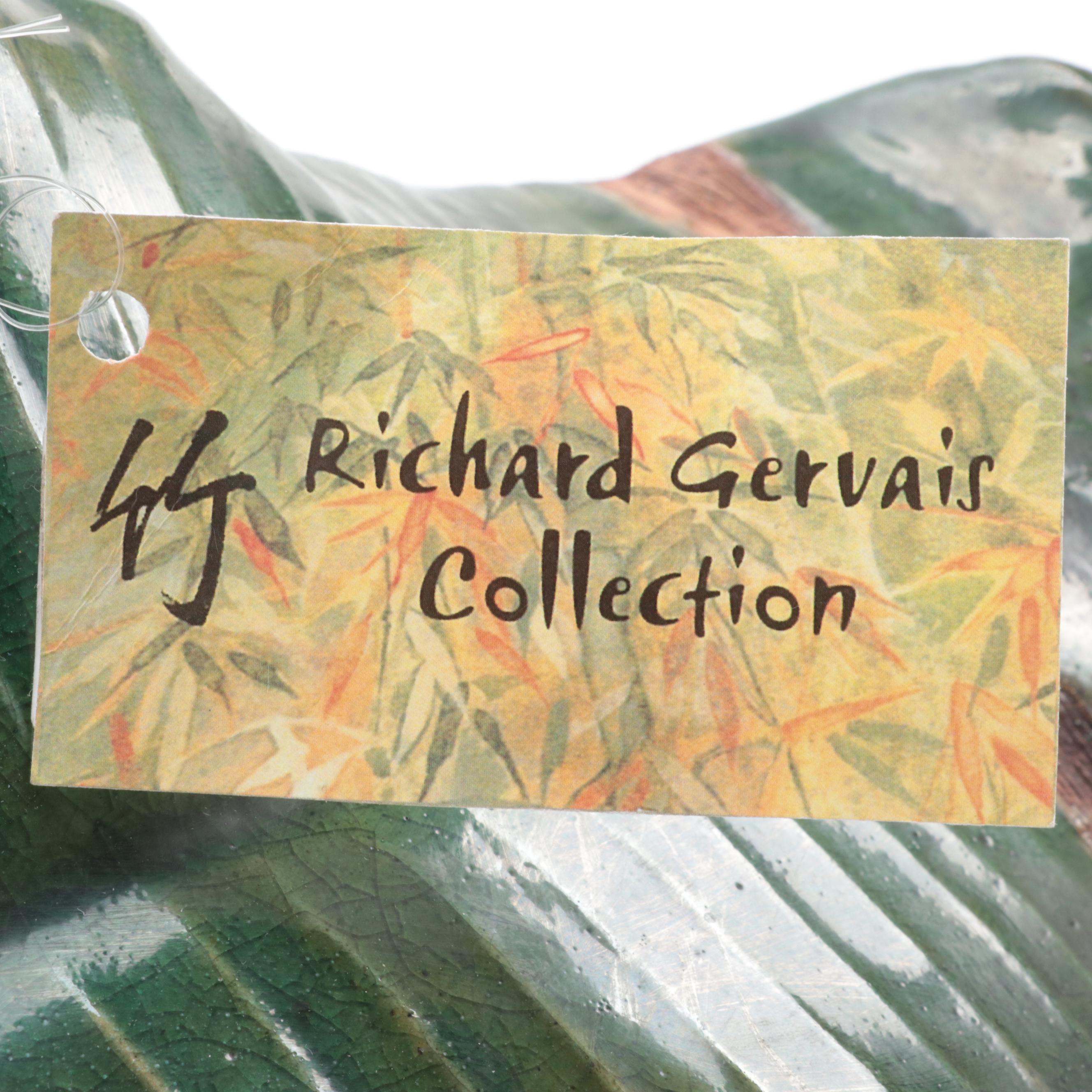 Chinese Shiwan Stoneware Wall Pocket with Banana Leaf and Frog Motif