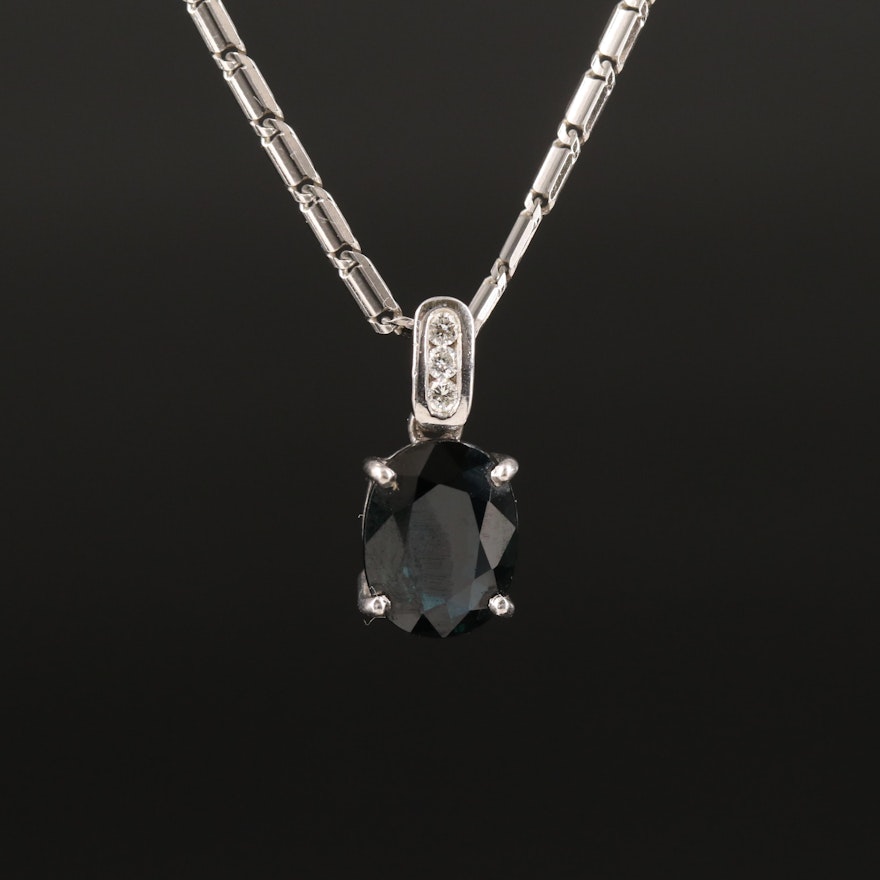 18K Sapphire and Diamond Pendant Necklace