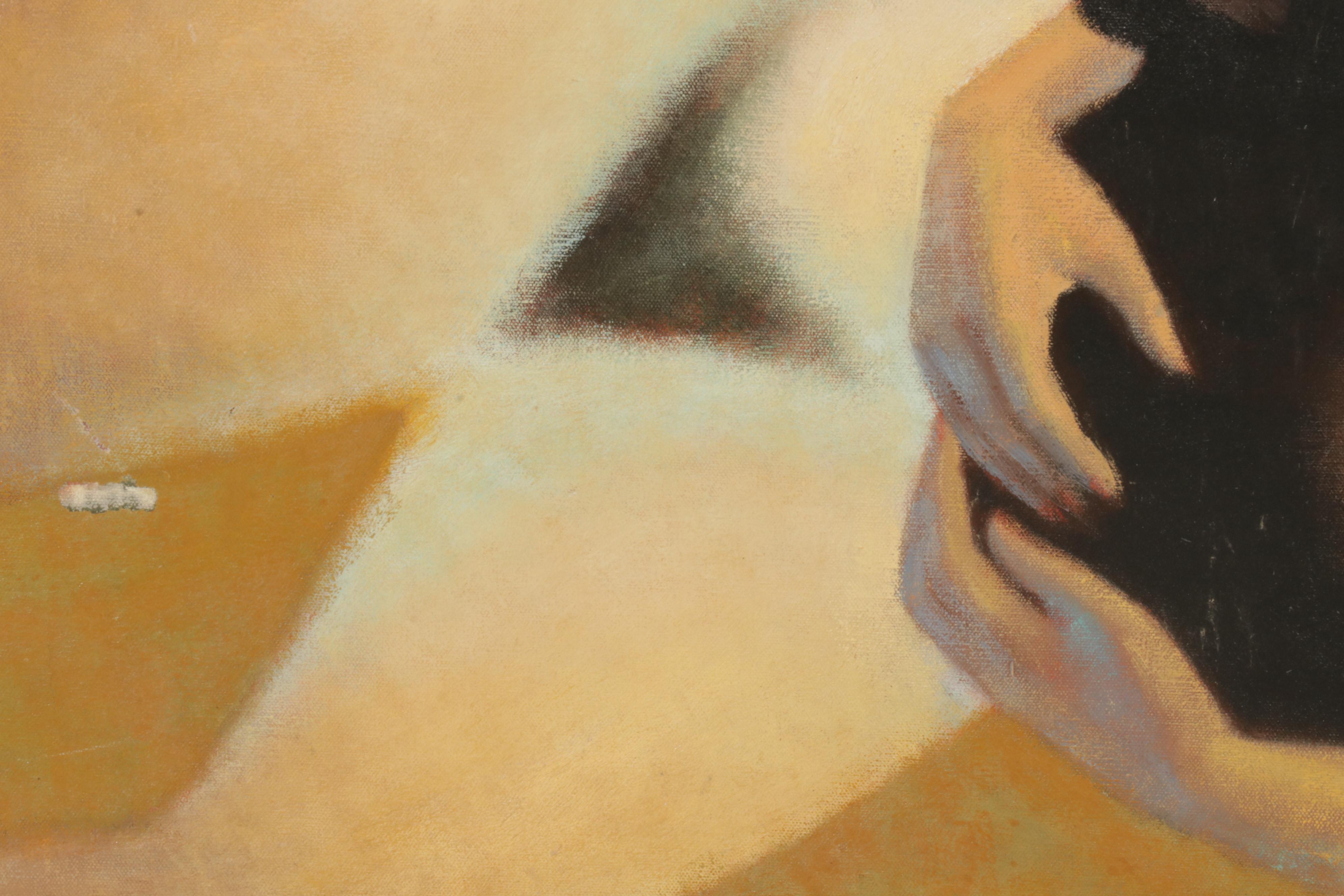 Chas Dodge Oil Painting of Reclining Nude Holding Fern, Circa 1970