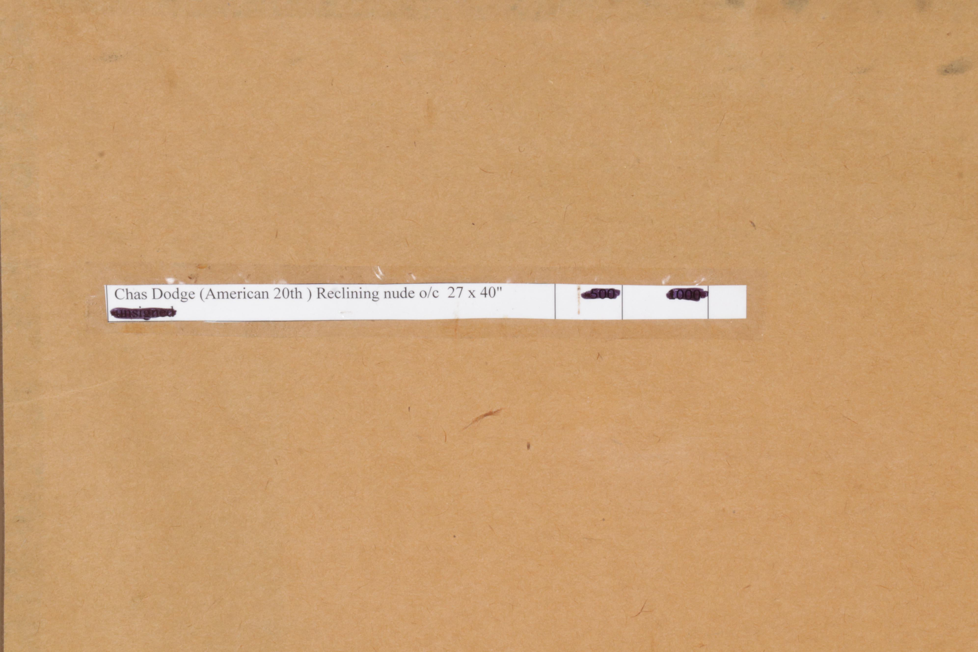 Chas Dodge Oil Painting of Reclining Nude Holding Fern, Circa 1970