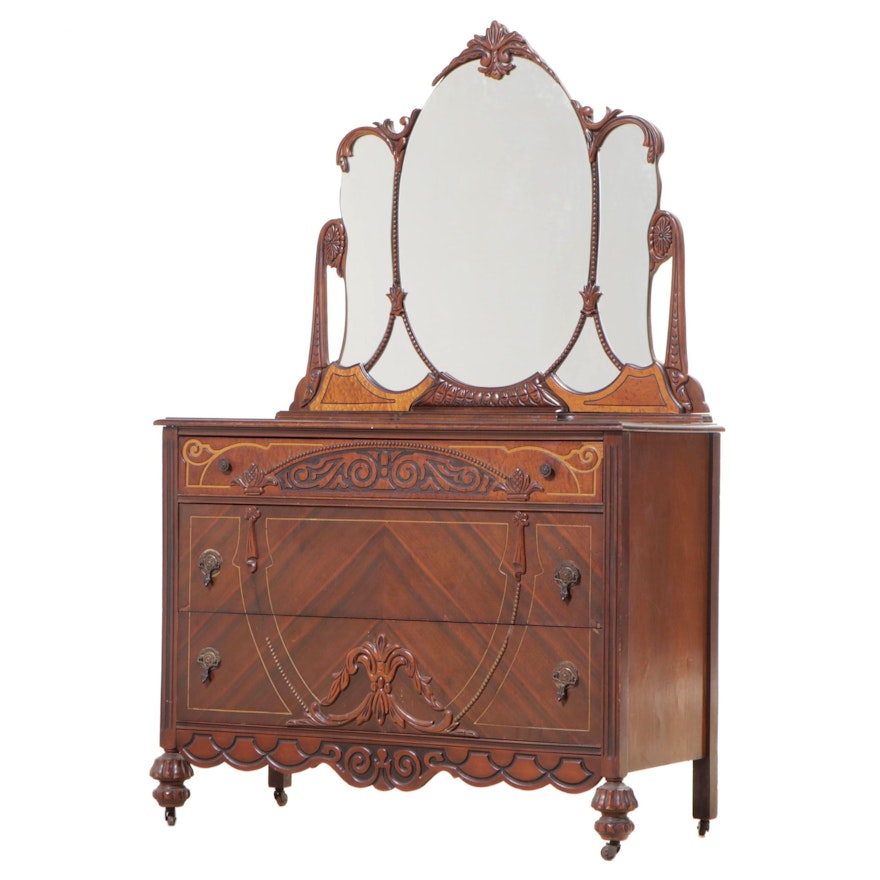 Jacobean Revival Walnut-Veneered Dresser, 1930s