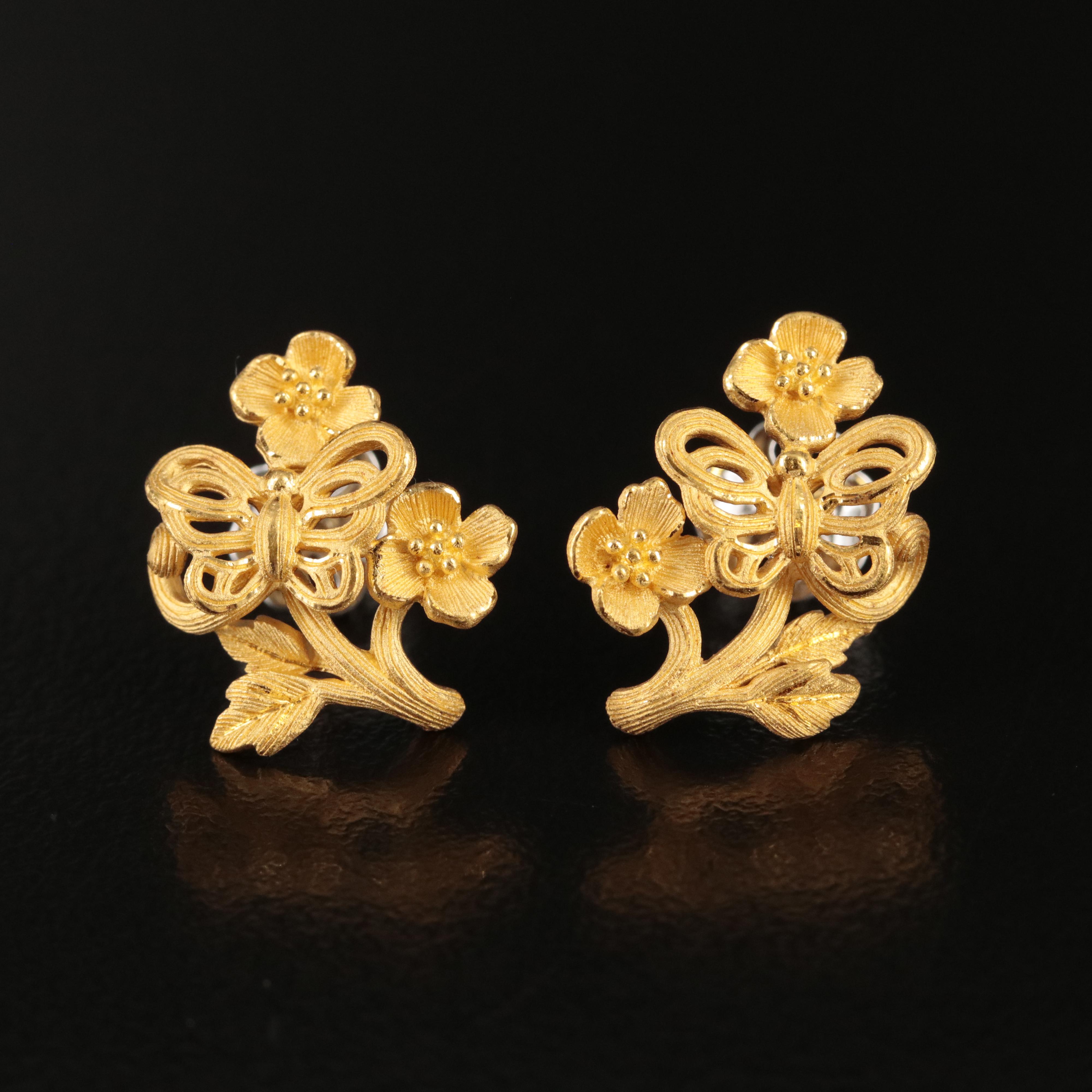 24K Butterfly and Flower Earrings