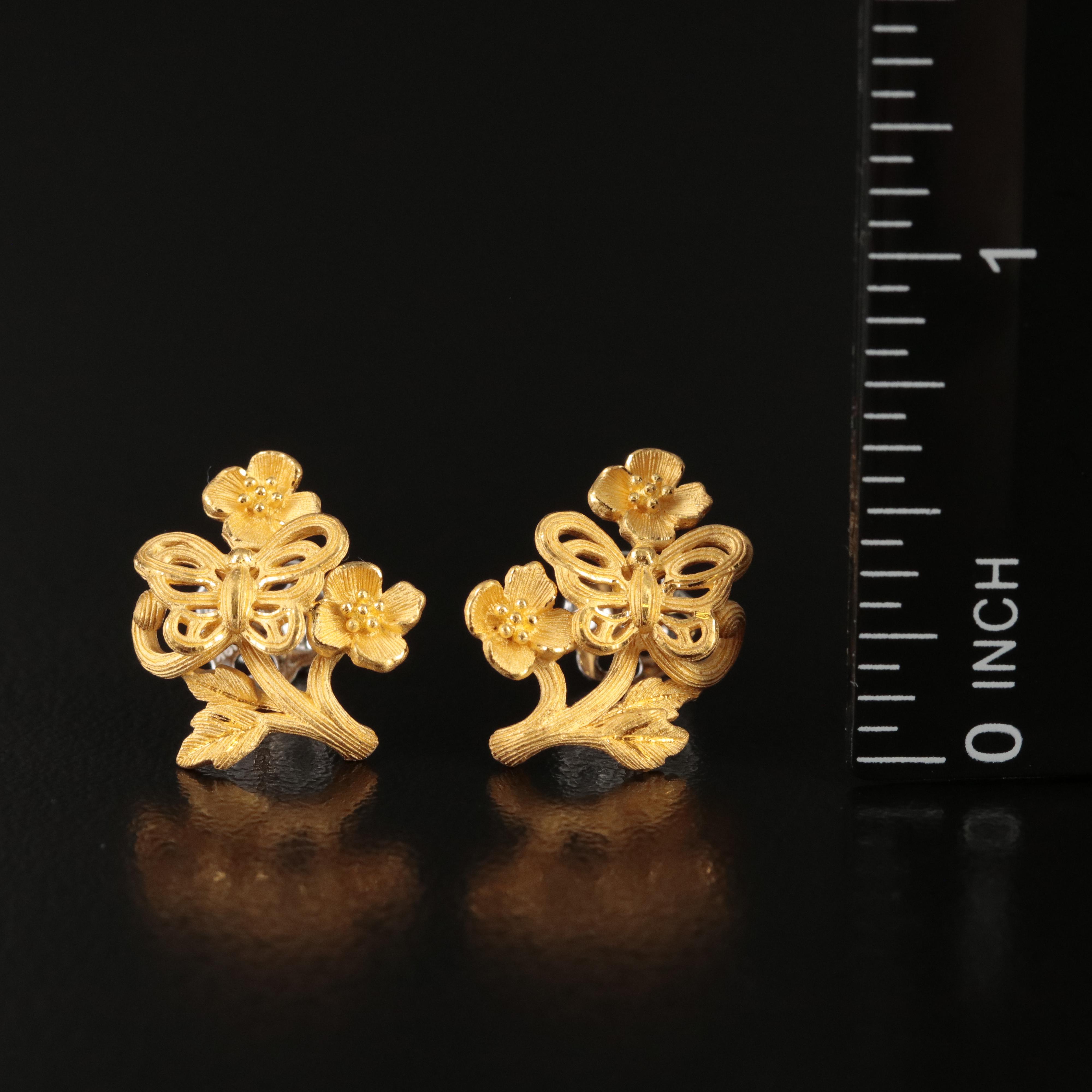 24K Butterfly and Flower Earrings