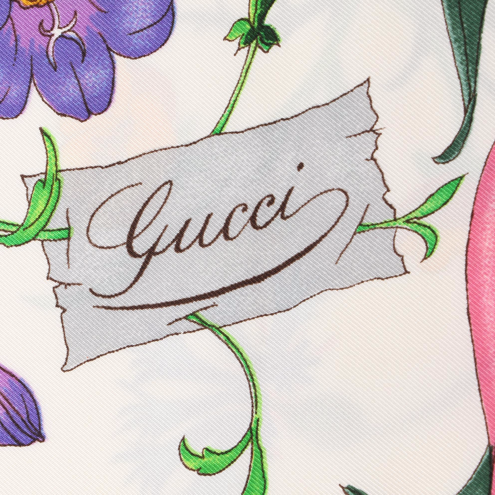 Gucci Flora and Insect Botanical Print Silk Twill Scarf