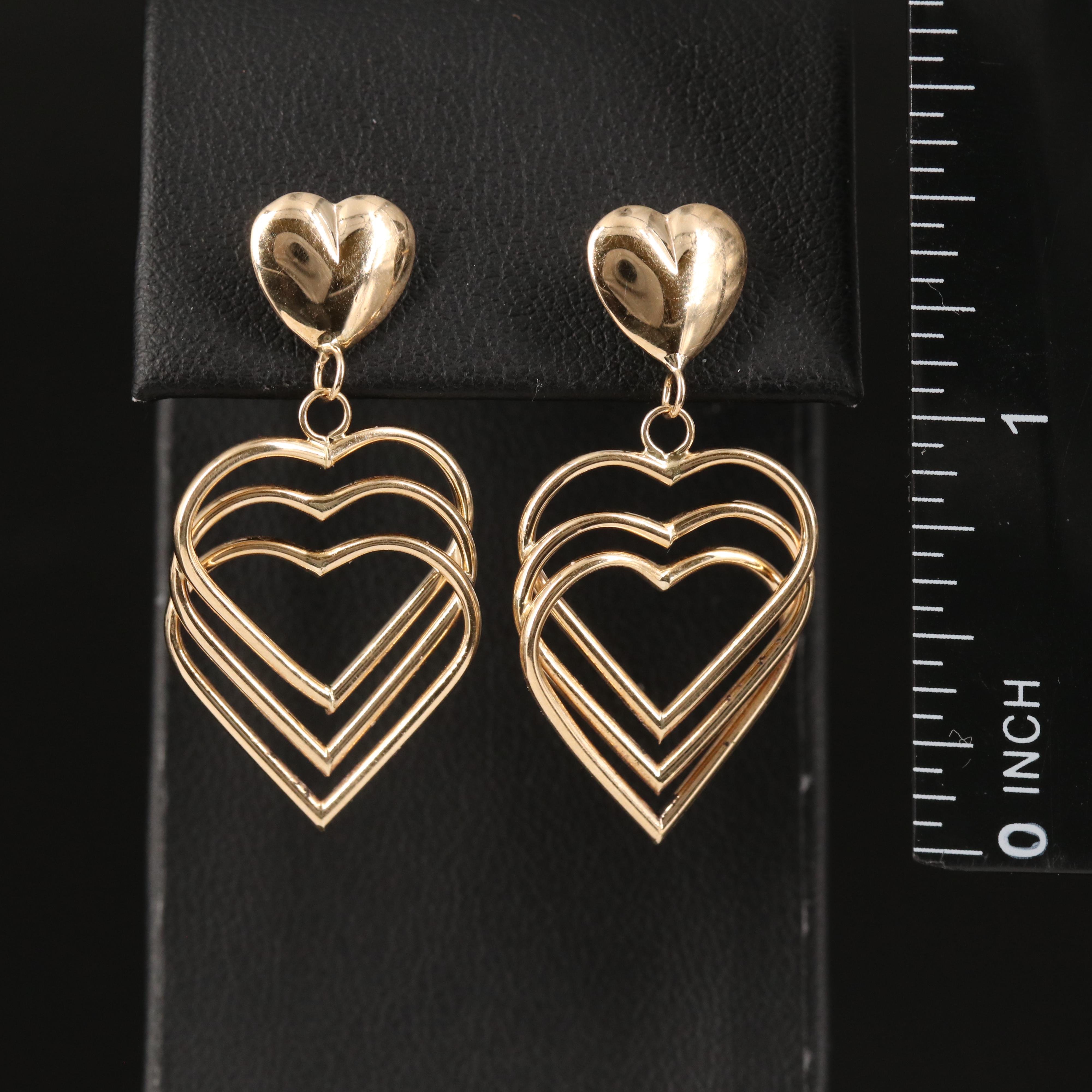 14K Triple Heart Earrings