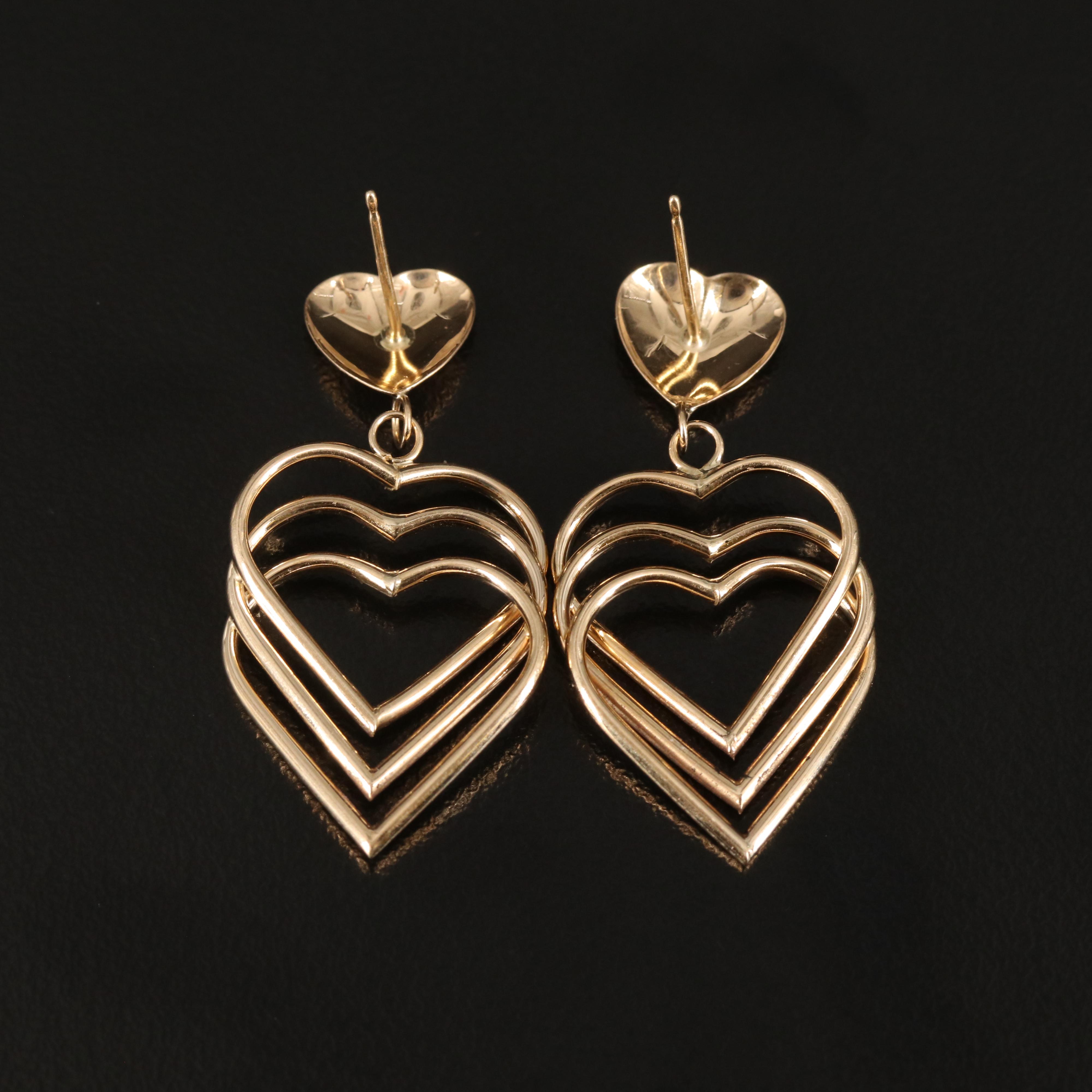 14K Triple Heart Earrings