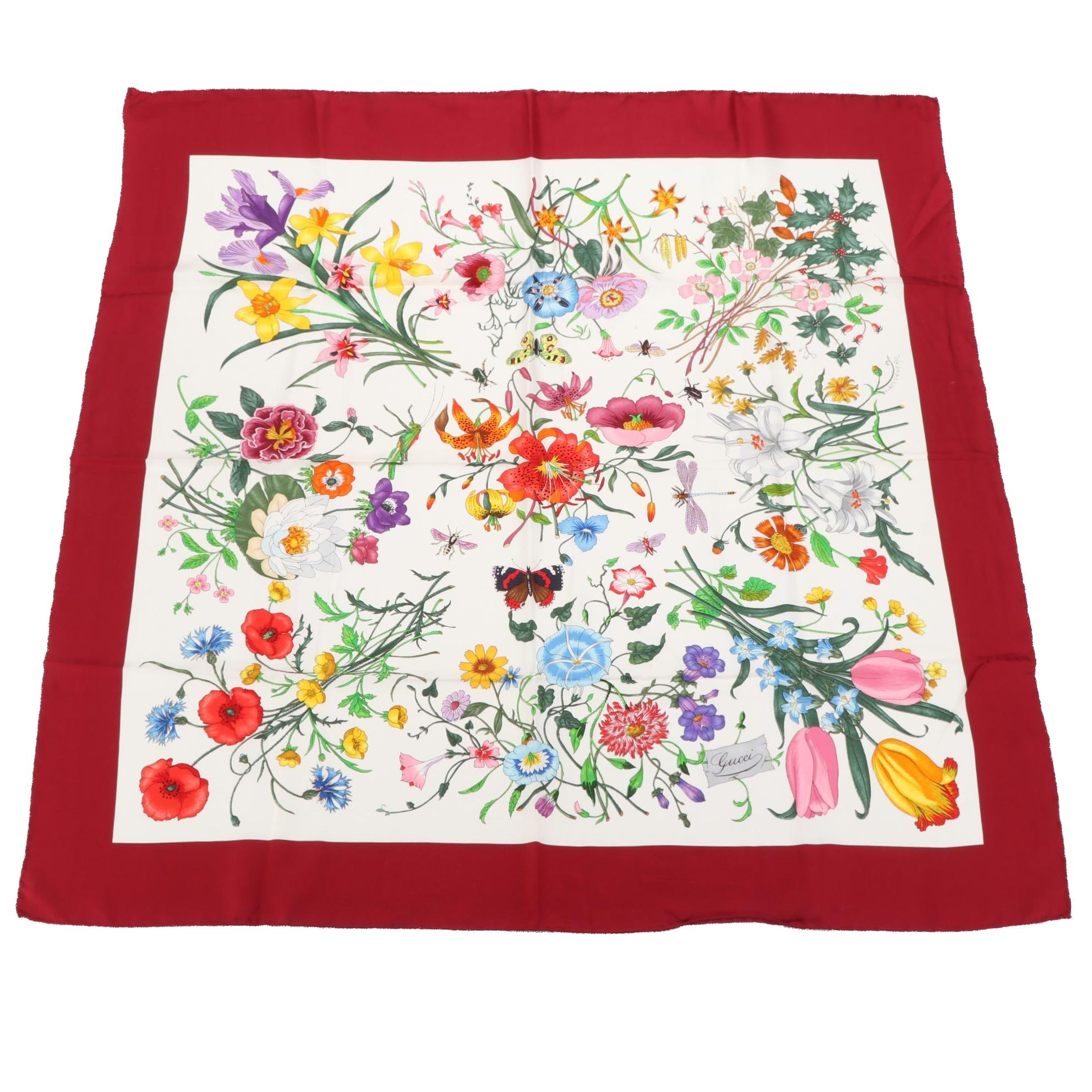Gucci Flora and Insect Botanical Print Silk Twill Scarf