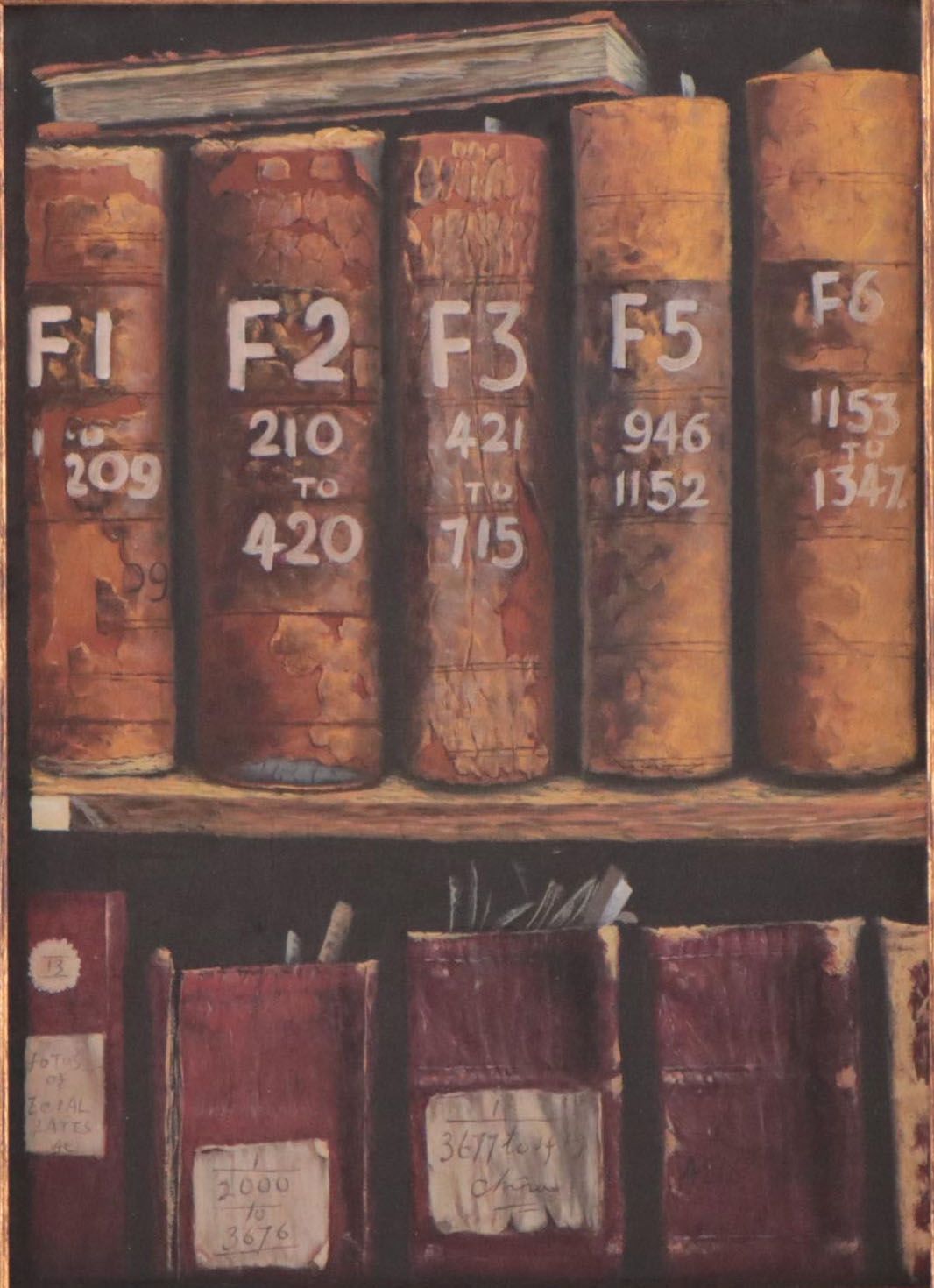 Acrylic Painting of Books on Shelf
