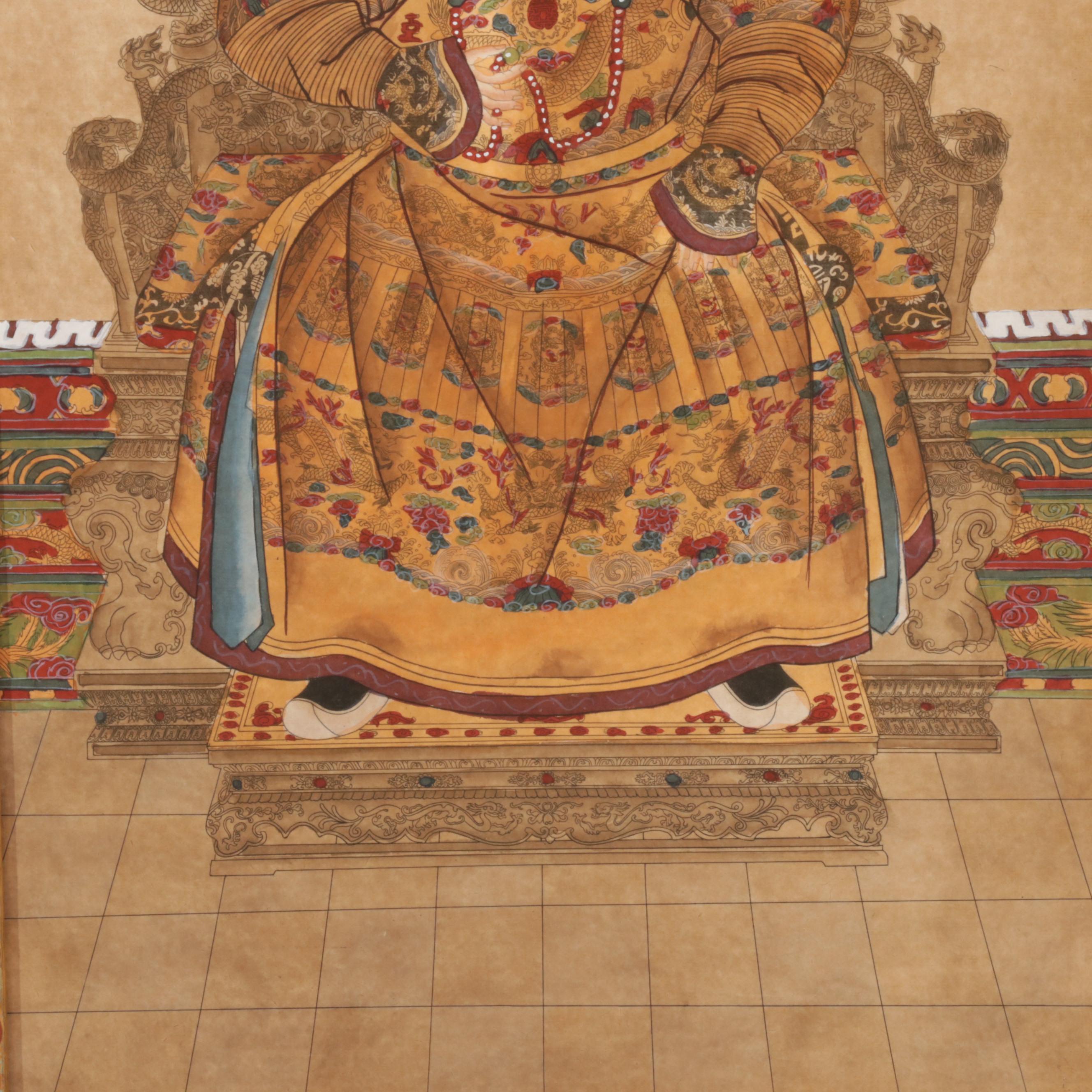 Chinese Inspired Ancestor Portrait Watercolor and Ink Paintings