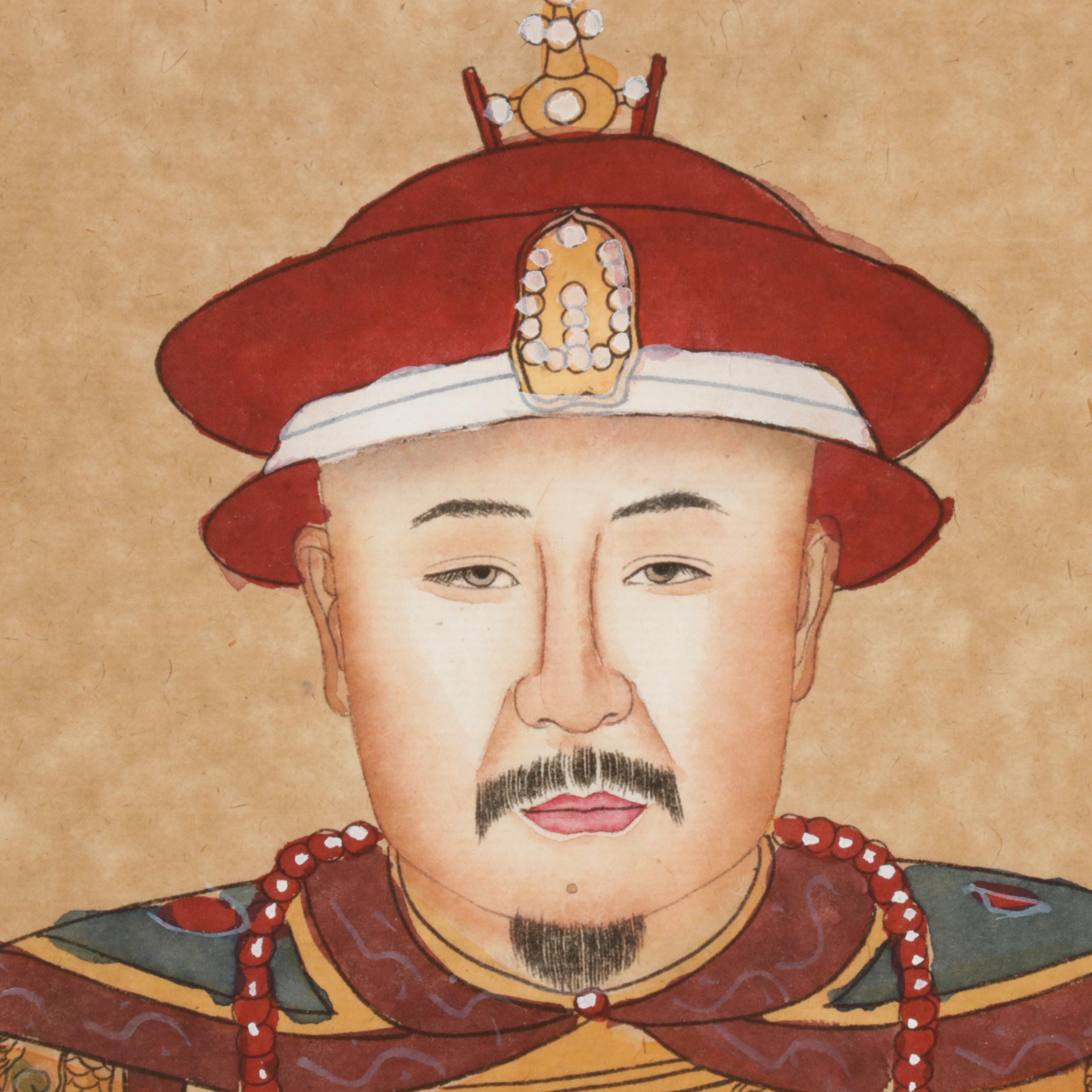 Chinese Inspired Ancestor Portrait Watercolor and Ink Paintings