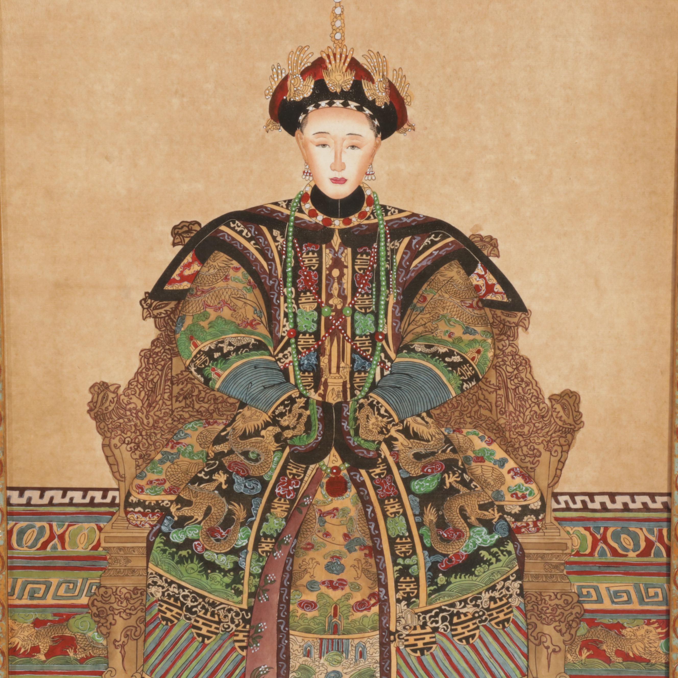 Chinese Inspired Ancestor Portrait Watercolor and Ink Paintings