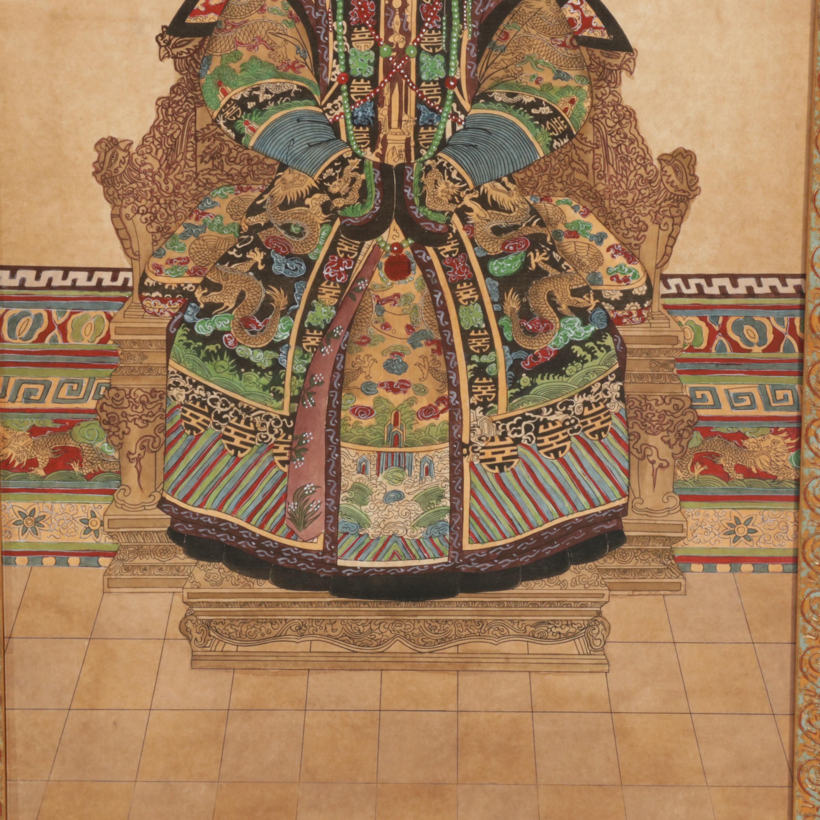 Chinese Inspired Ancestor Portrait Watercolor and Ink Paintings