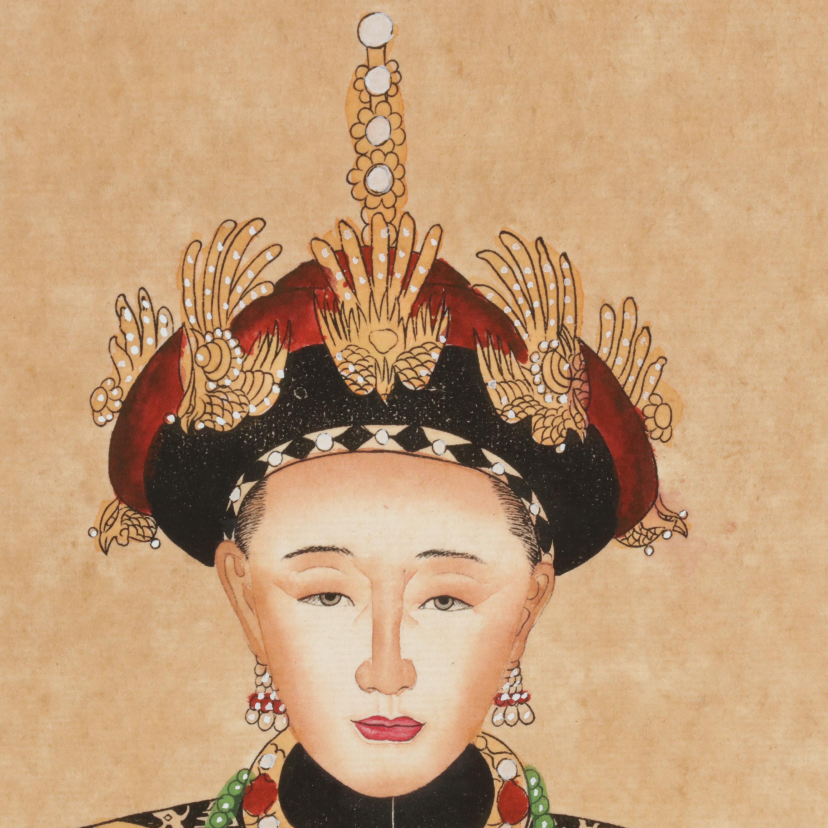 Chinese Inspired Ancestor Portrait Watercolor and Ink Paintings