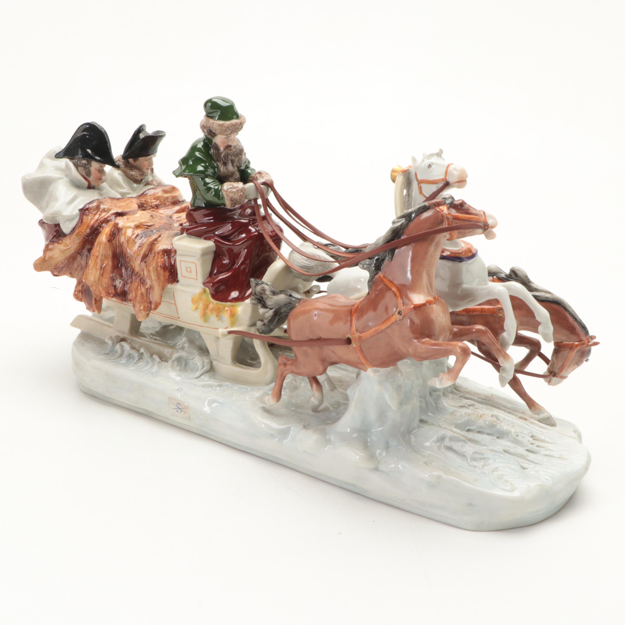 Scheibe Alsbach Hand-Painted Porcelain Napoleon's Escape from Russian Tableau