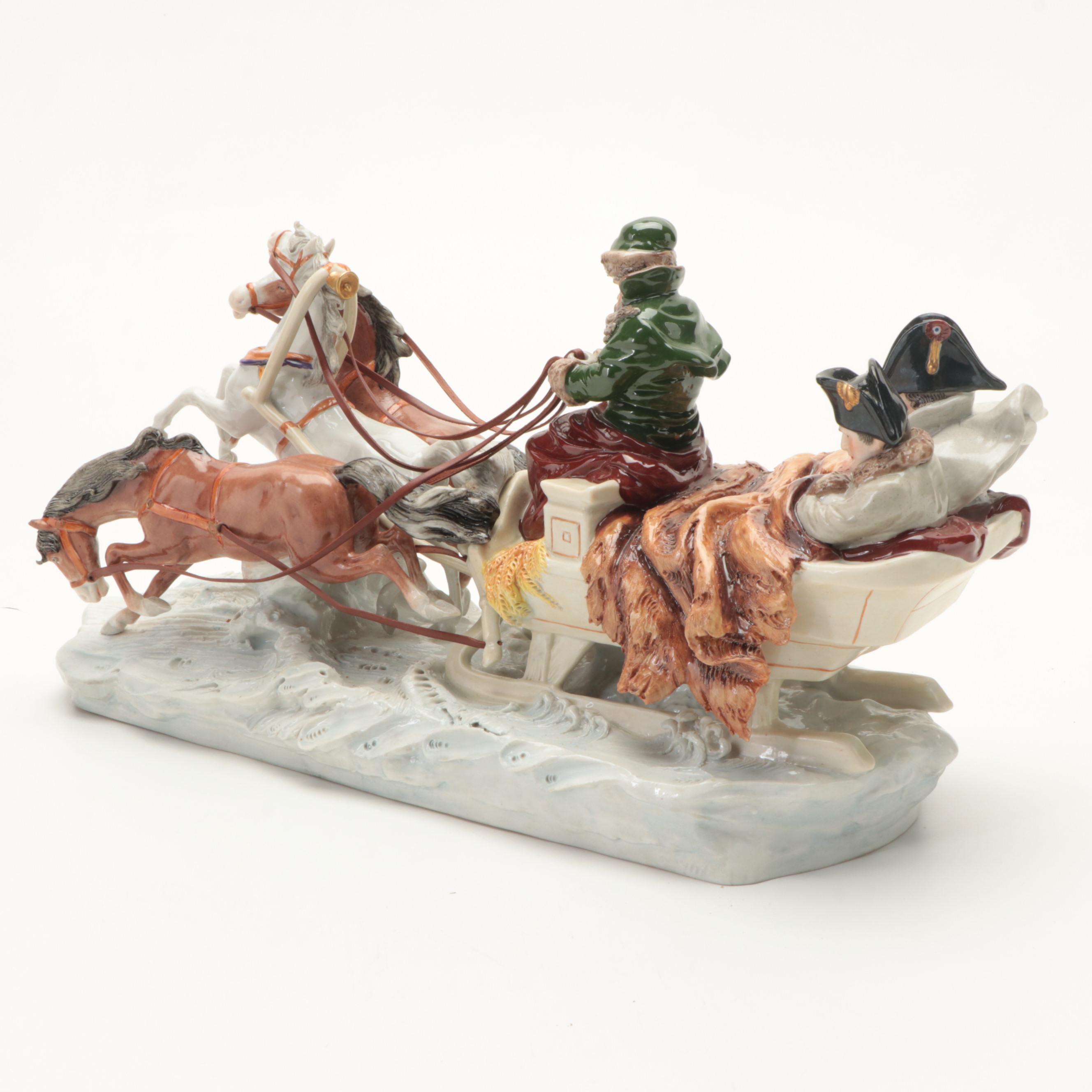 Scheibe Alsbach Hand-Painted Porcelain Napoleon's Escape from Russian Tableau