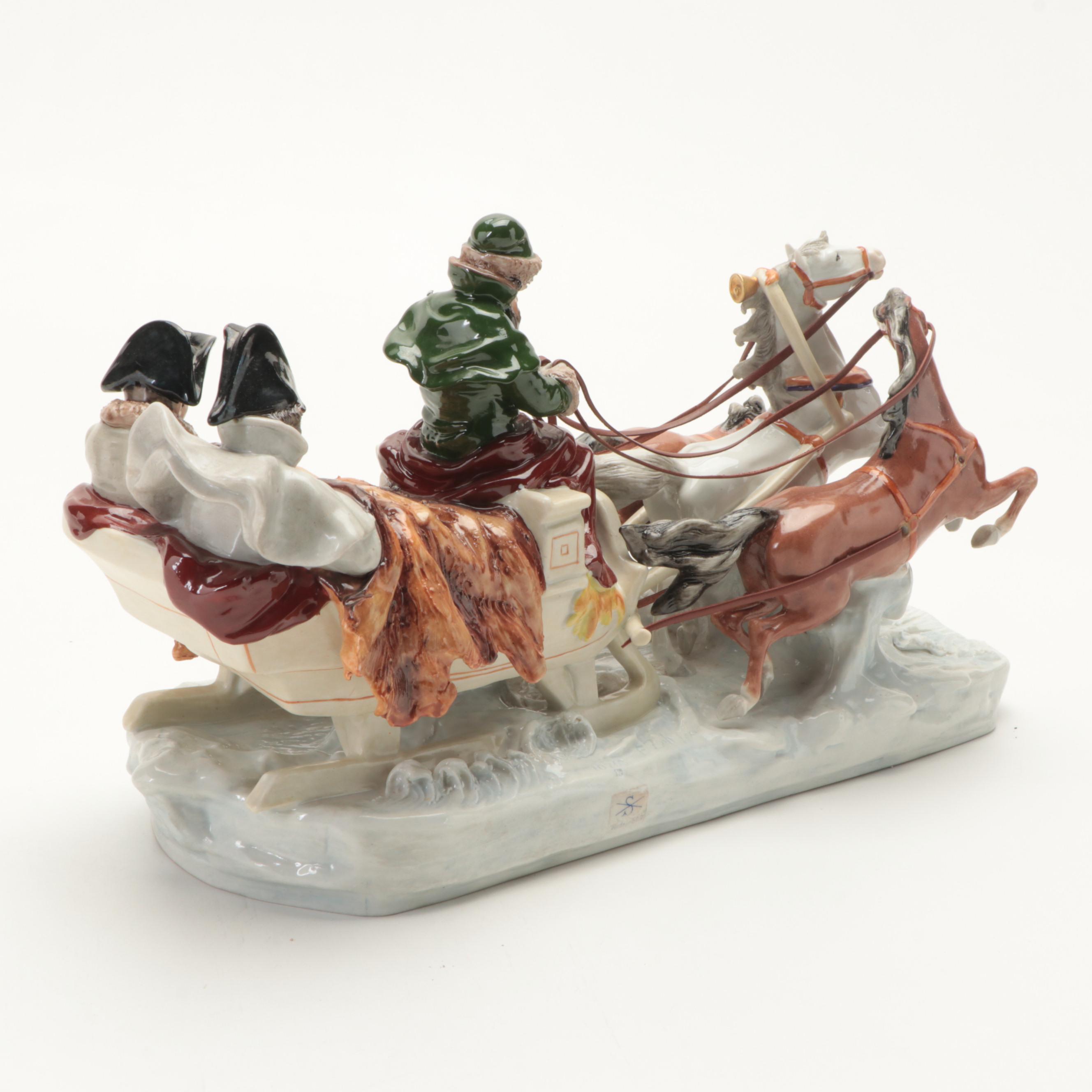 Scheibe Alsbach Hand-Painted Porcelain Napoleon's Escape from Russian Tableau