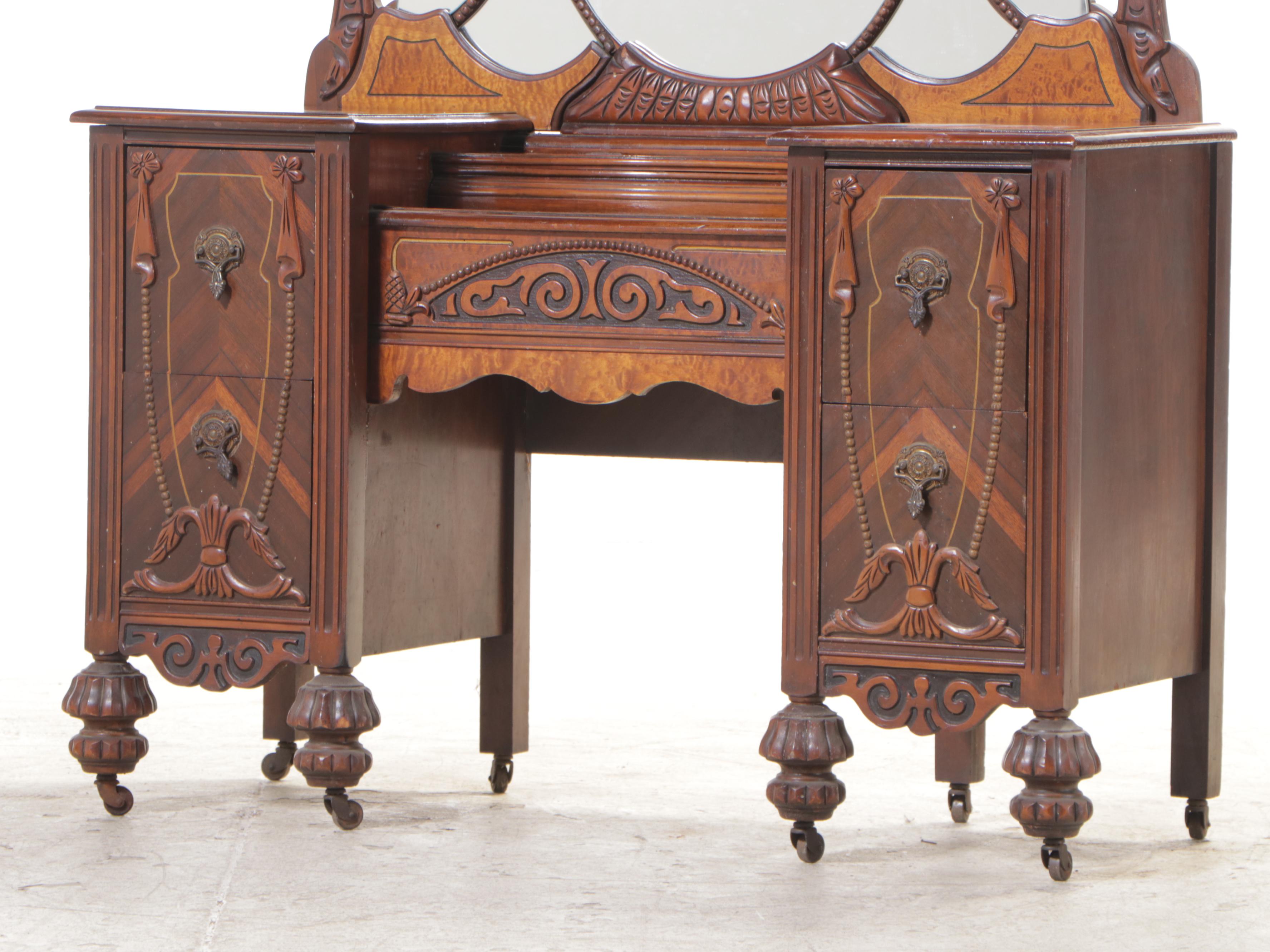 Jacobean Revival Walnut-Veneered Vanity, 1930s