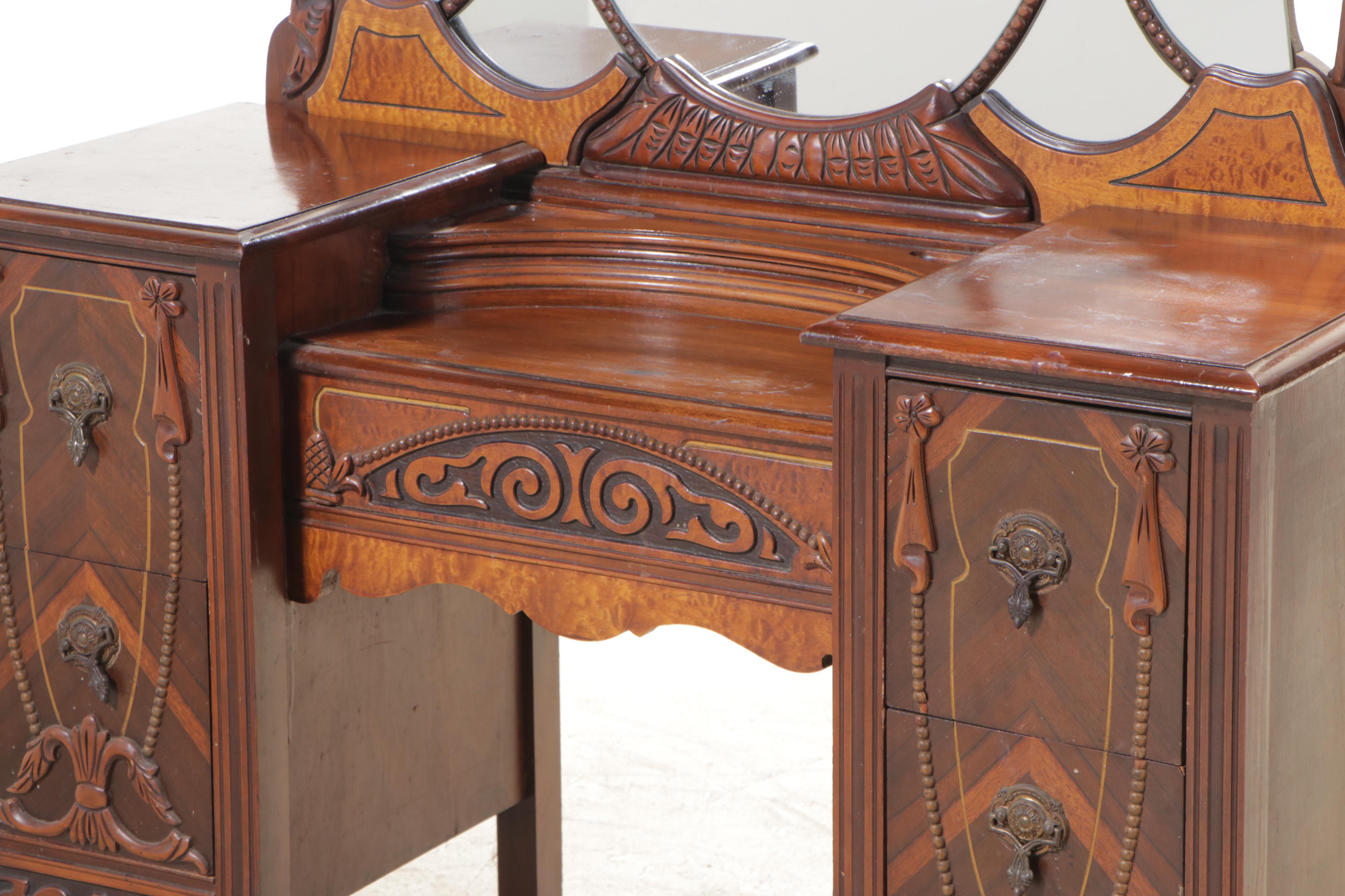 Jacobean Revival Walnut-Veneered Vanity, 1930s