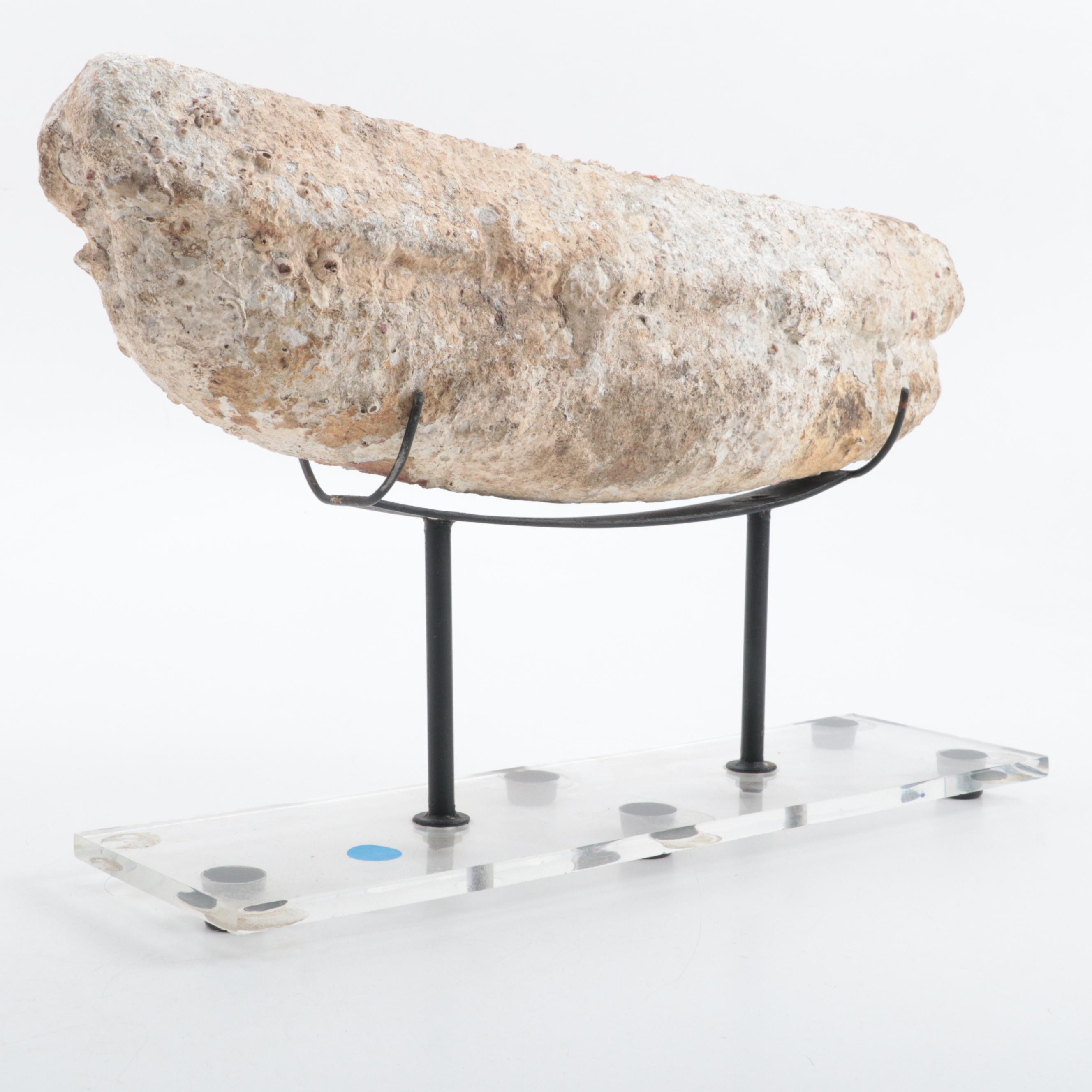 Chinese Marine Recovered Stone and Coral Boat Weight, 11th Century