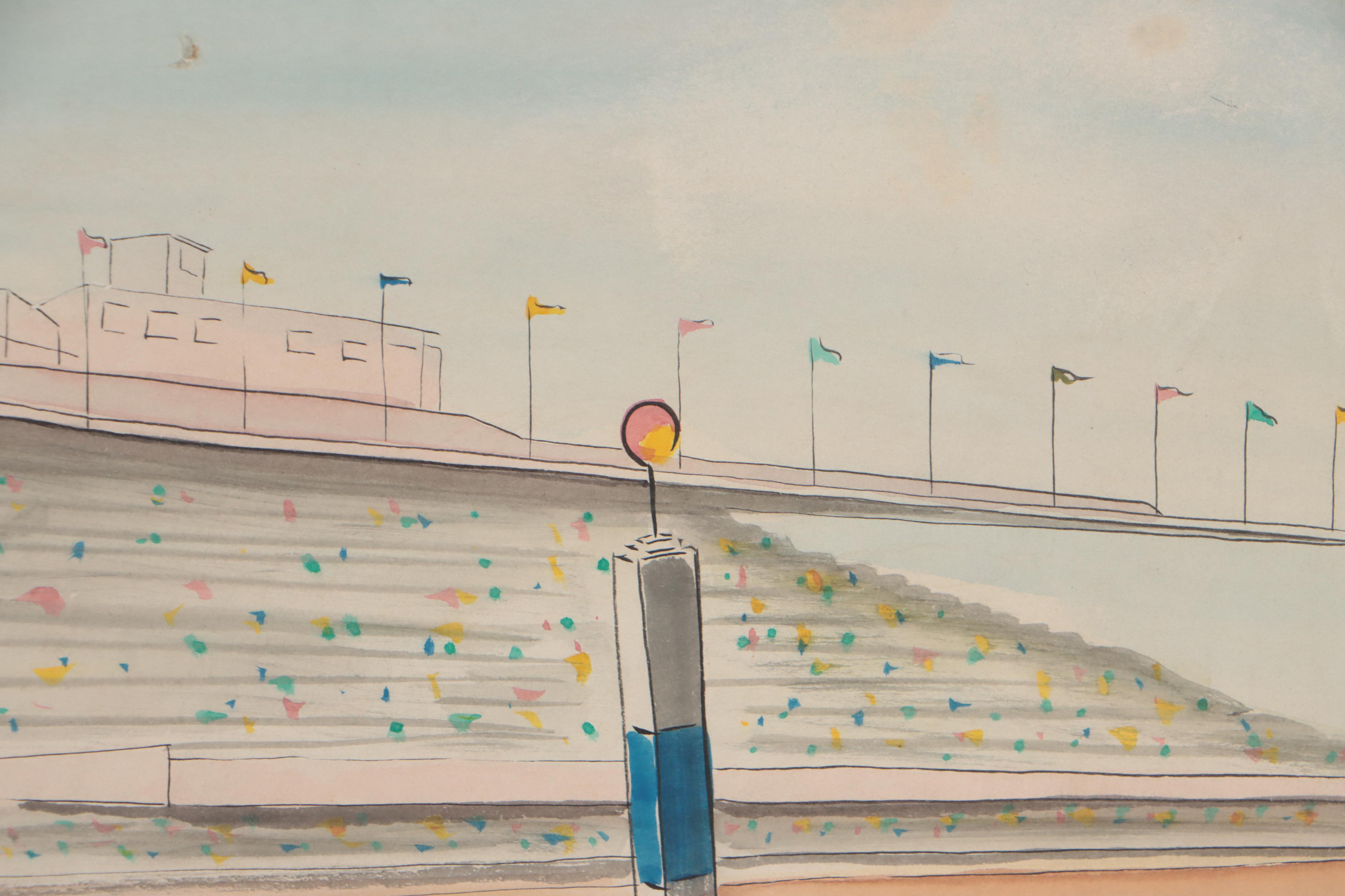 Watercolor Painting of Horse Racing, Mid-20th Century