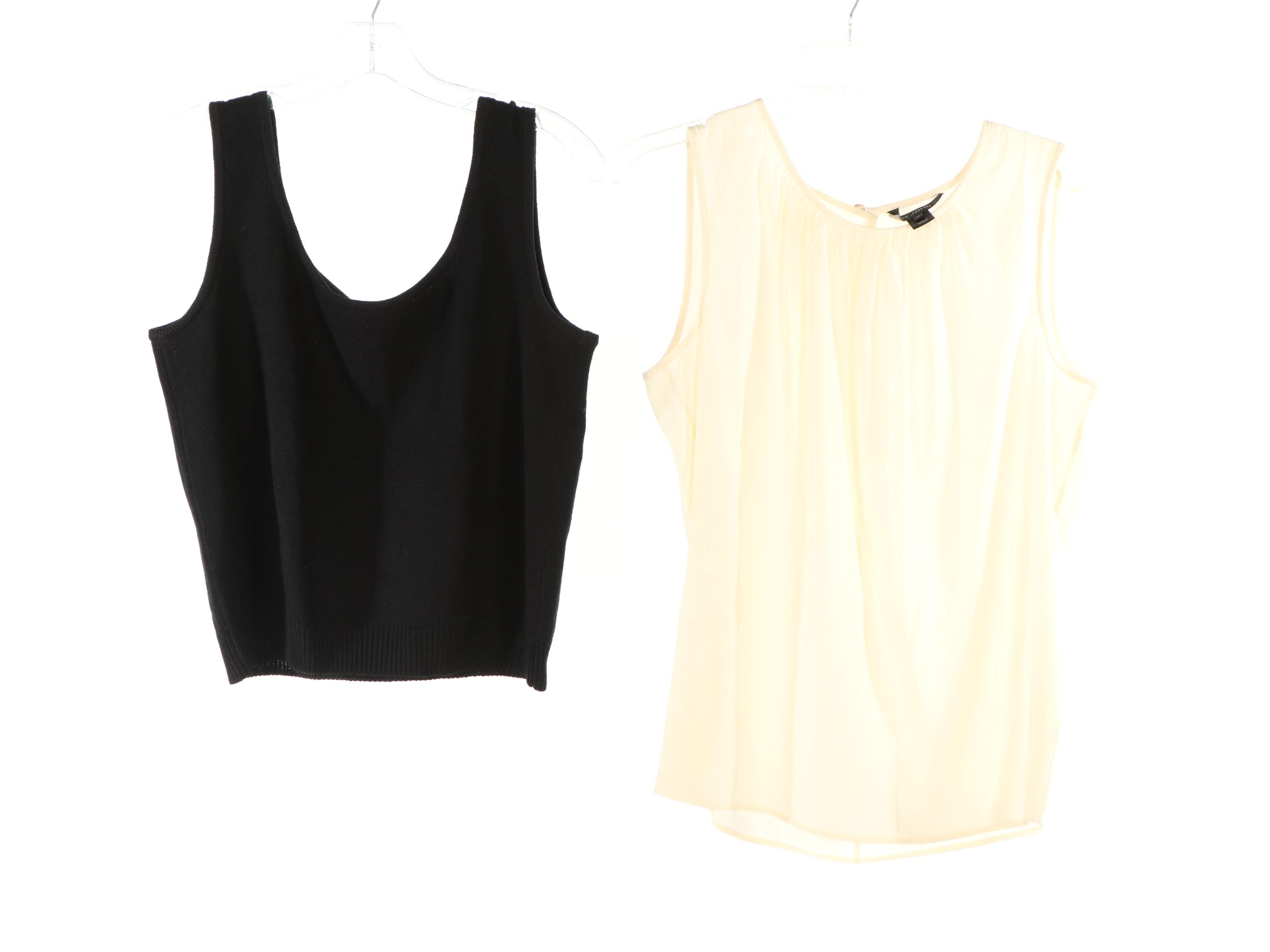 St. John Knits Ruffle Collar Jacket, Faux Fur Trim Jacket, Smocked Top, and More