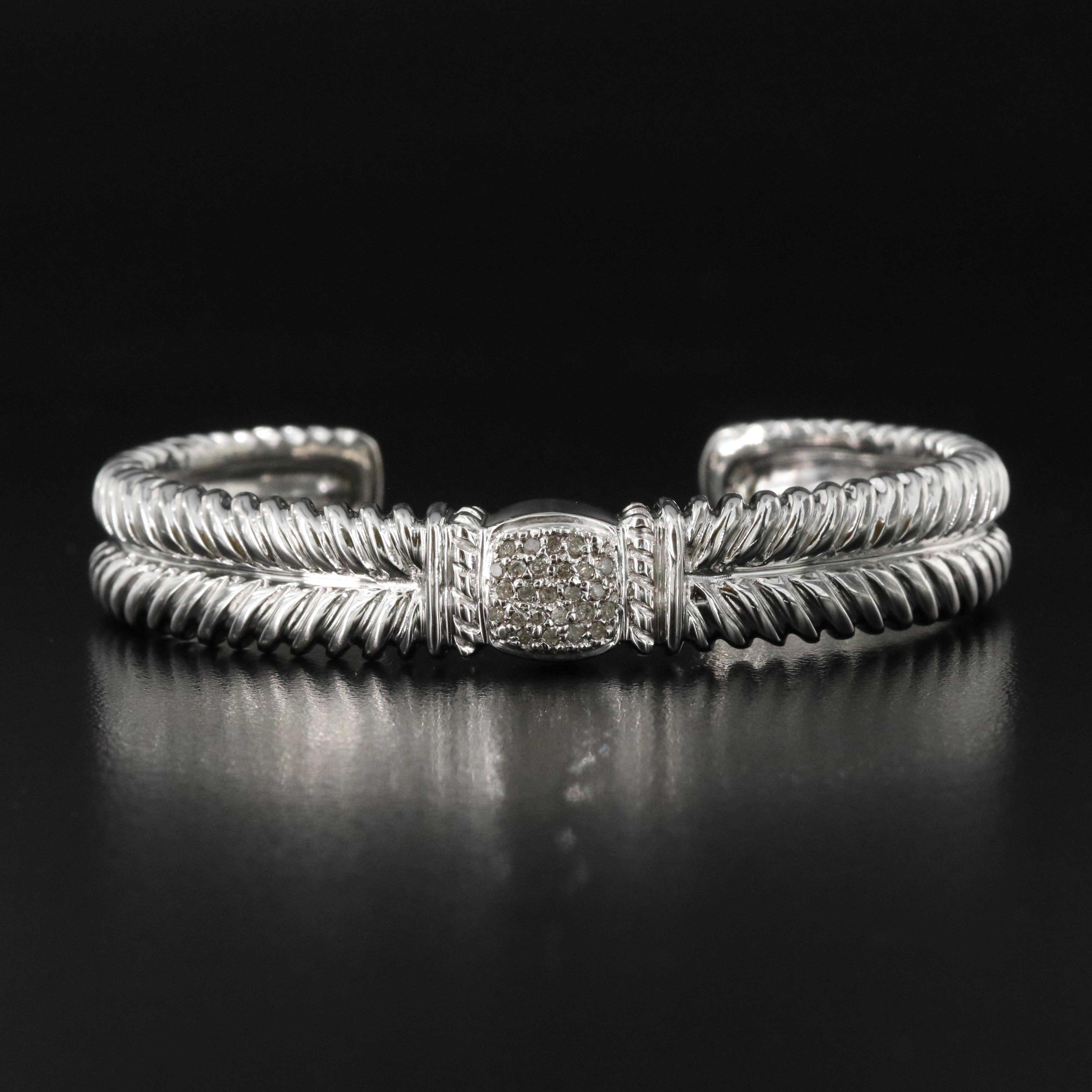 Sterling Diamond Cuff with Braided Detail