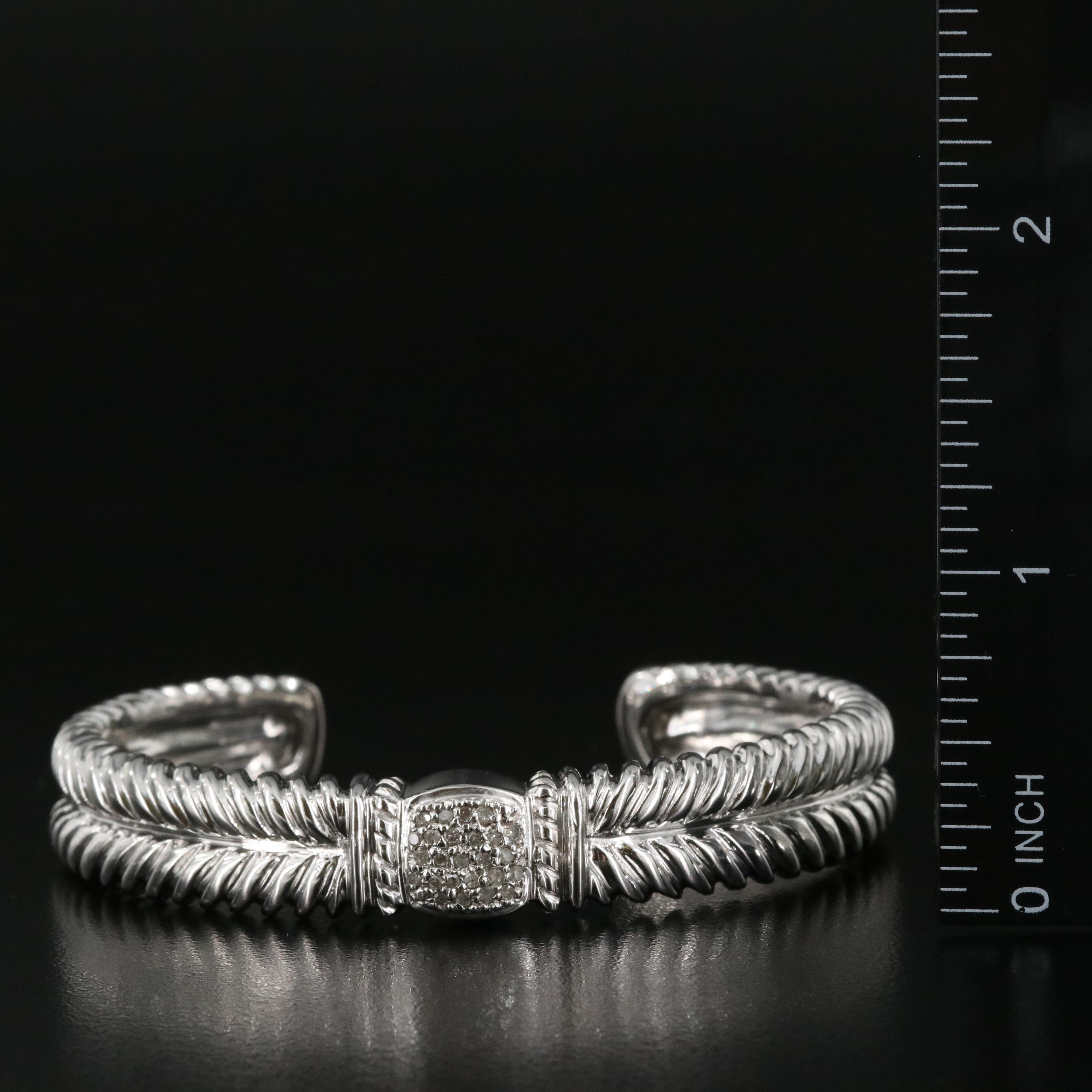 Sterling Diamond Cuff with Braided Detail