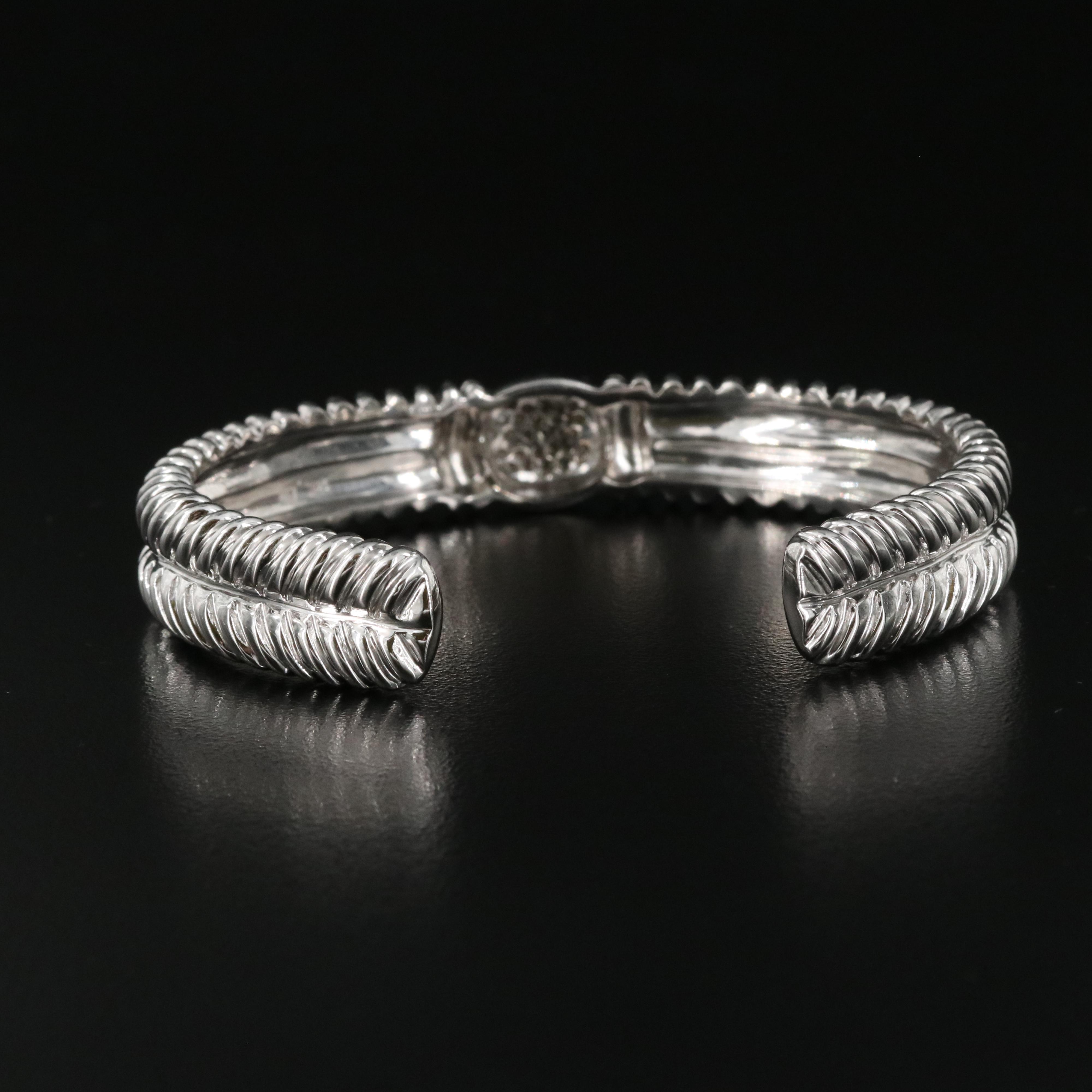 Sterling Diamond Cuff with Braided Detail