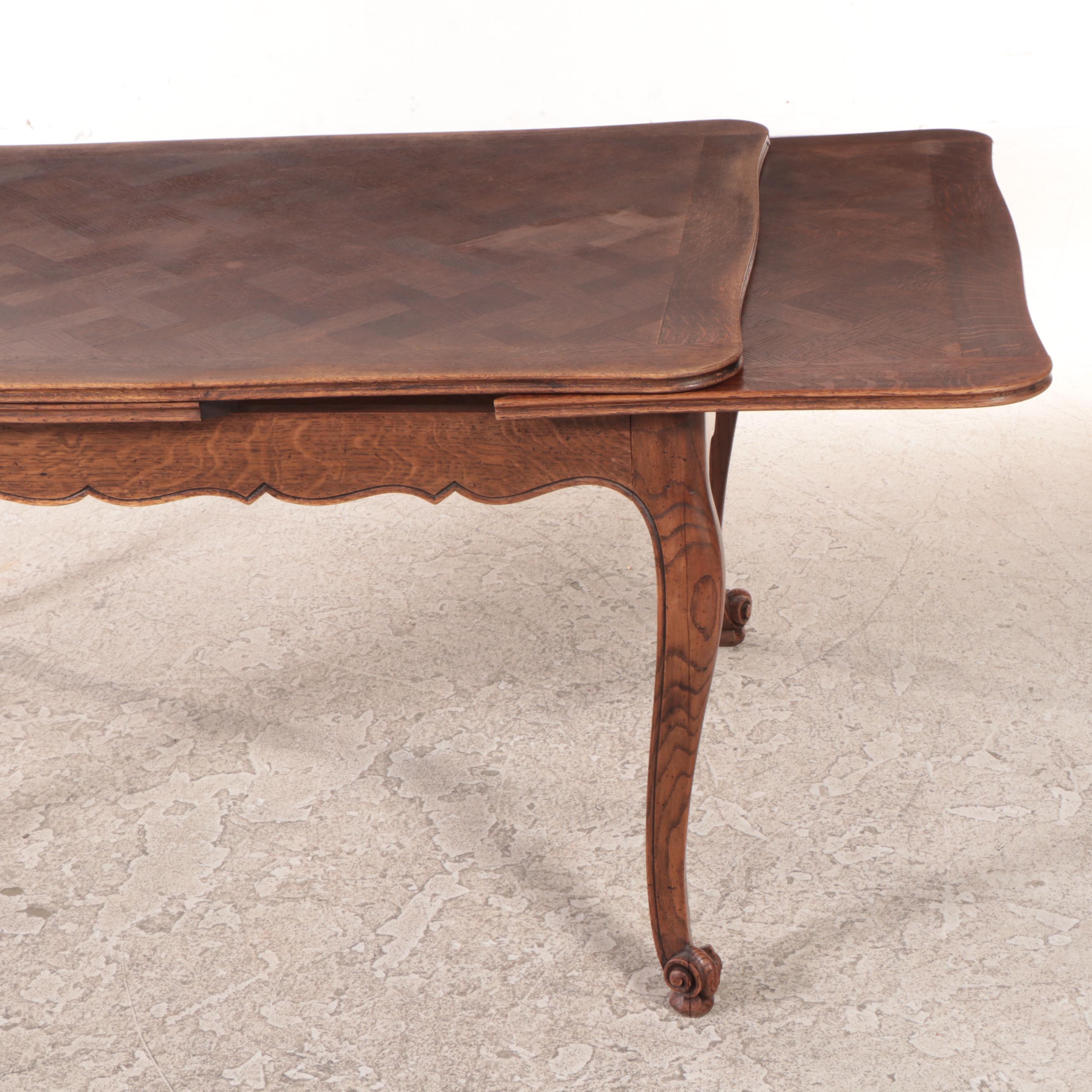 Seven-Piece French Provincial Style Oak and Walnut Dining Set, 20th Century