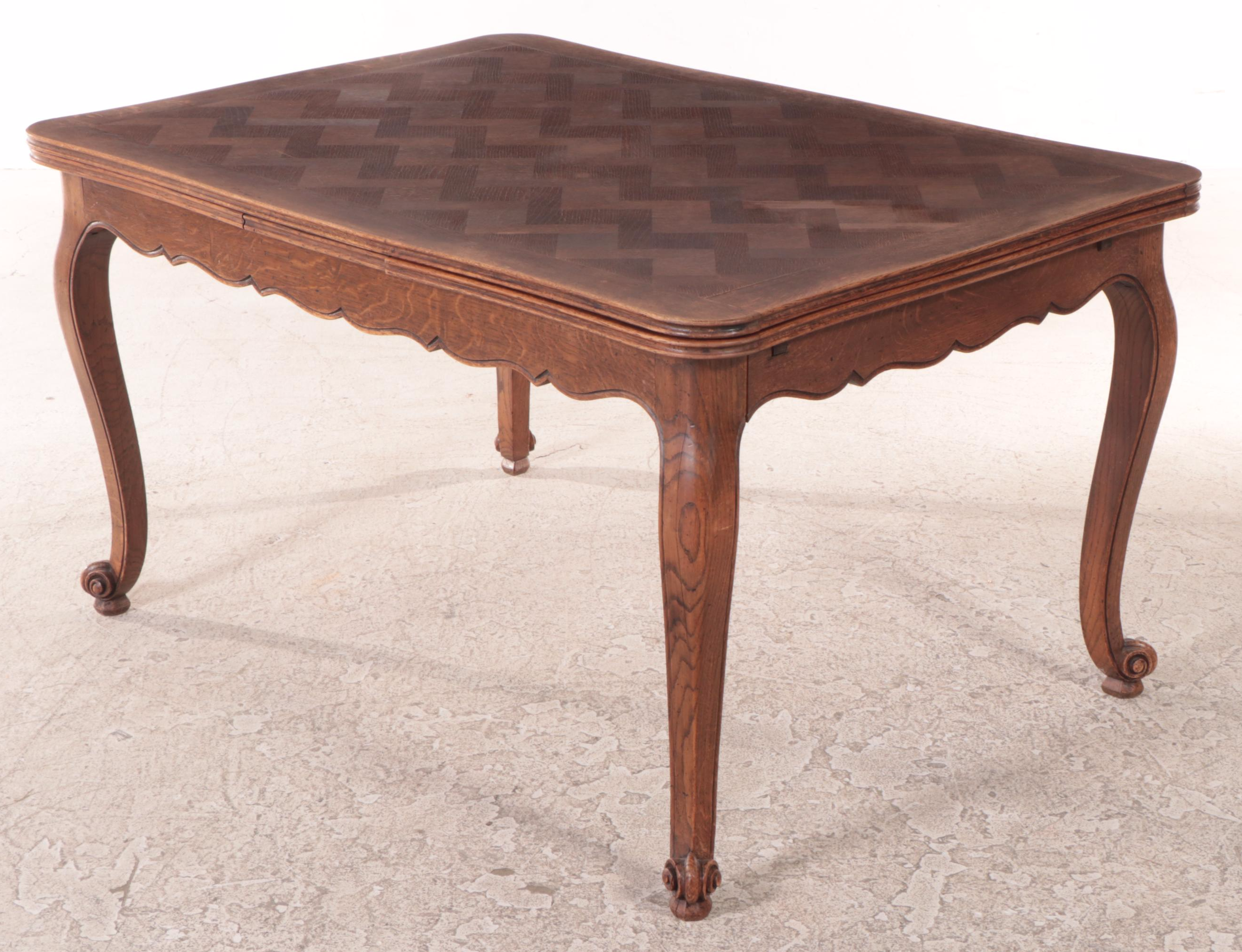 Seven-Piece French Provincial Style Oak and Walnut Dining Set, 20th Century