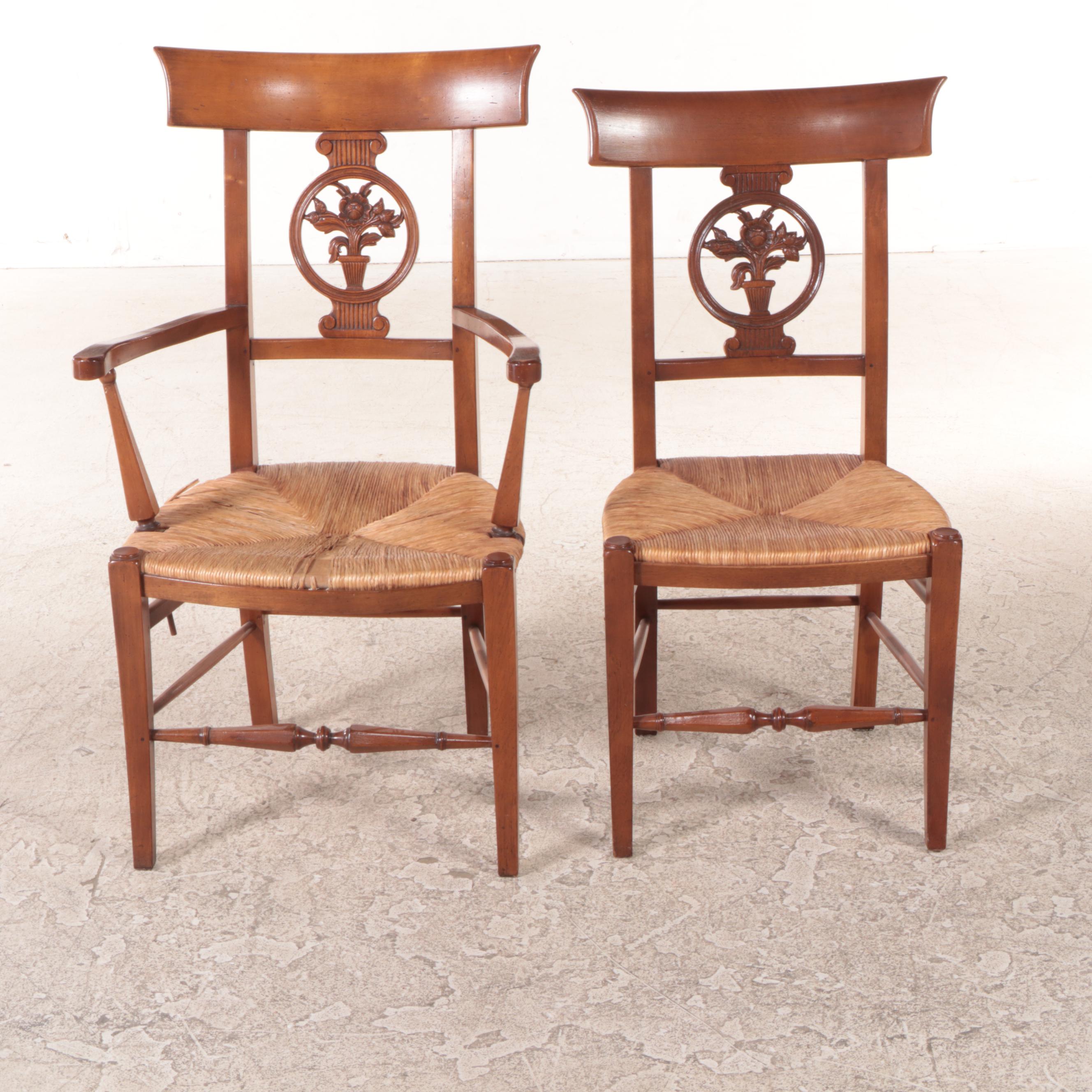 Seven-Piece French Provincial Style Oak and Walnut Dining Set, 20th Century