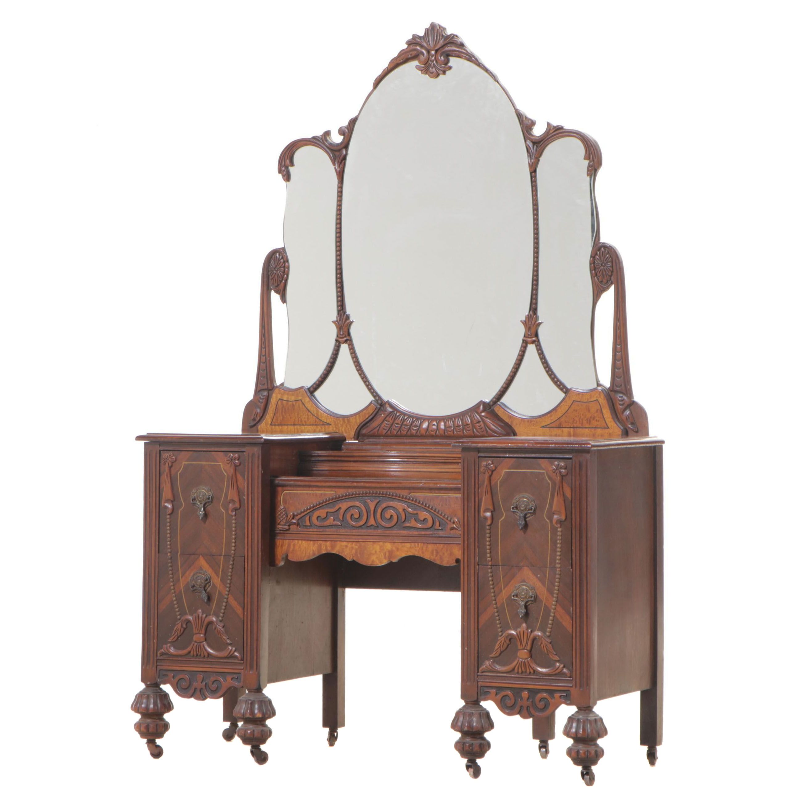Jacobean Revival Walnut-Veneered Vanity, 1930s