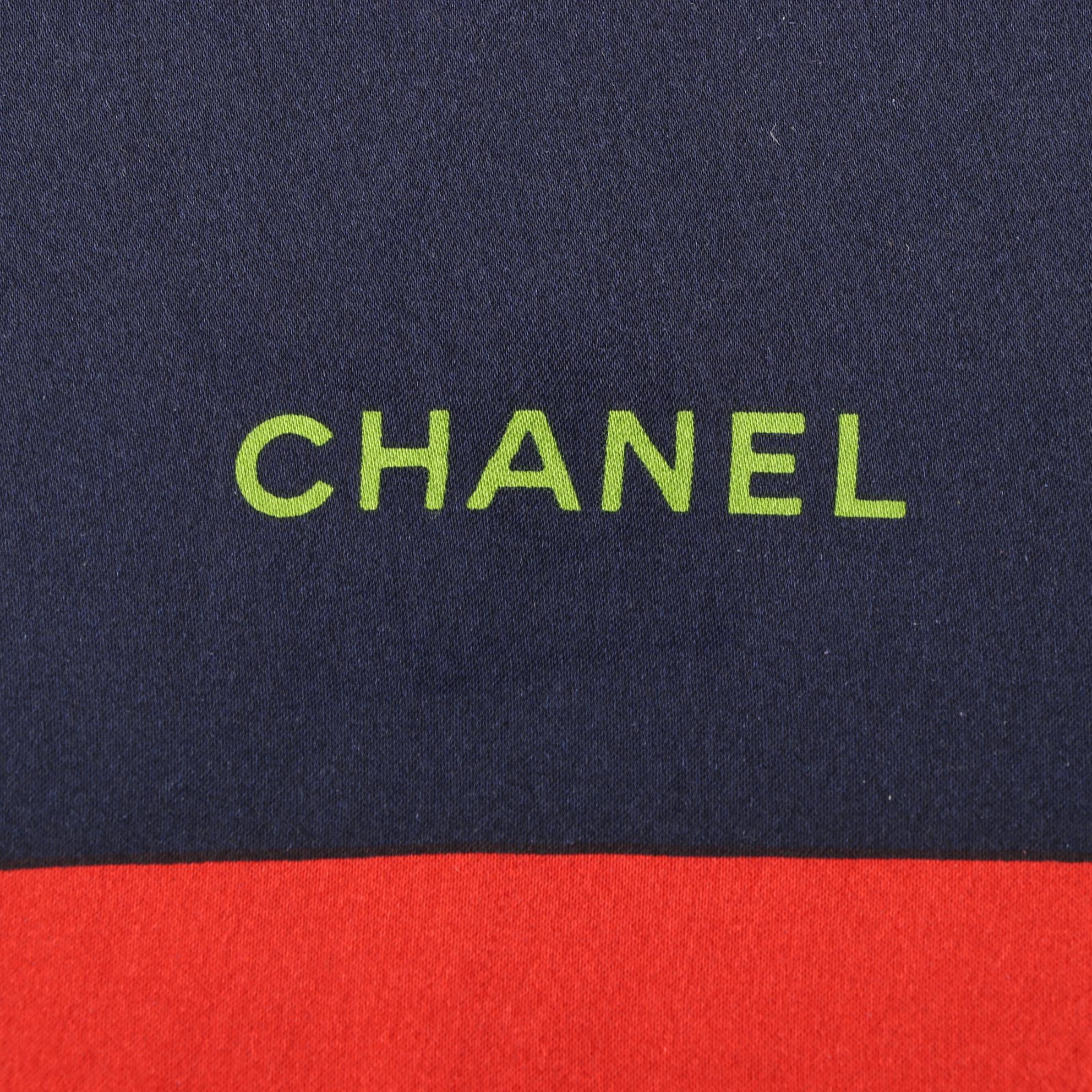 Chanel Silk Scarf in Multicolor Camelia and Chain-Link CC Medallion Print