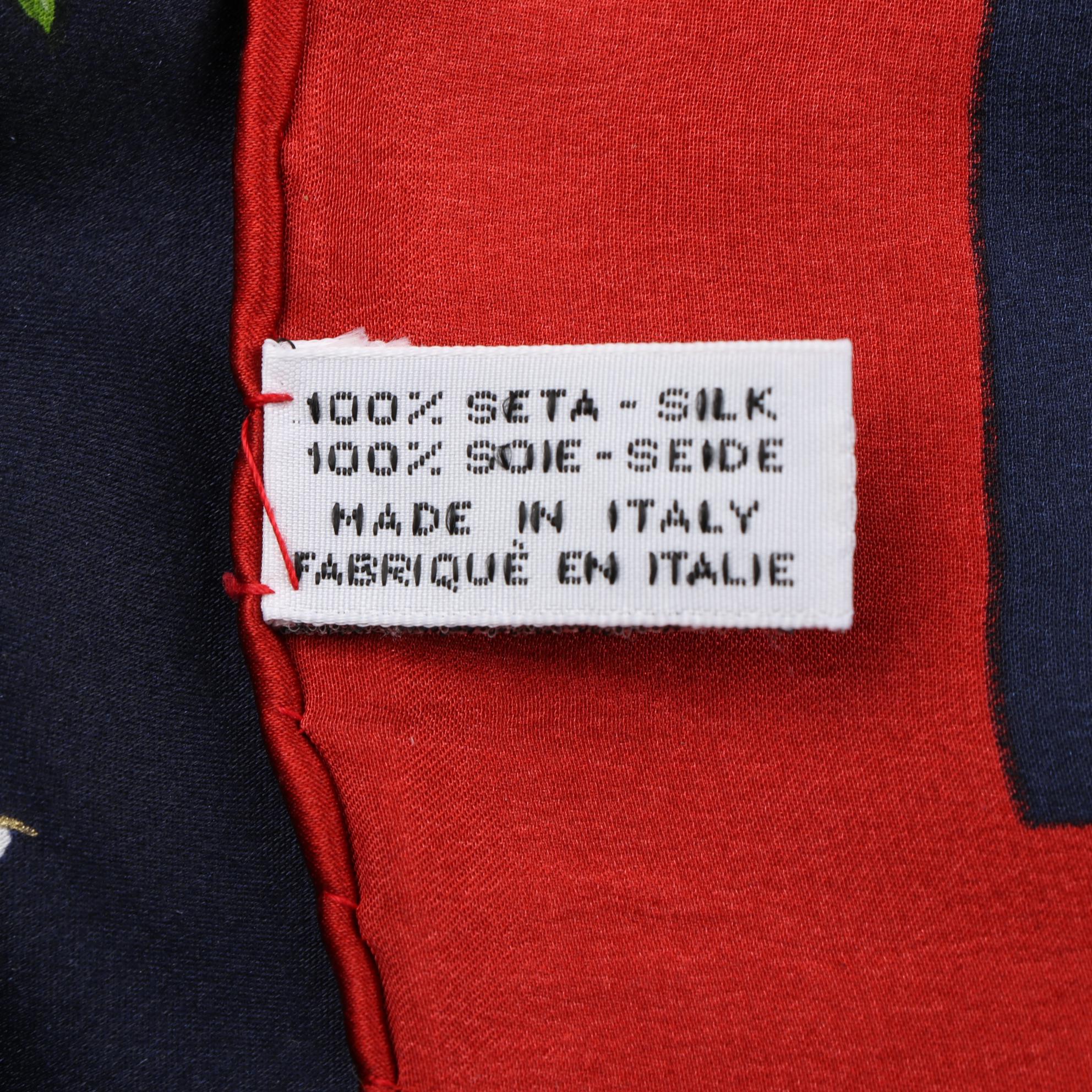 Chanel Silk Scarf in Multicolor Camelia and Chain-Link CC Medallion Print