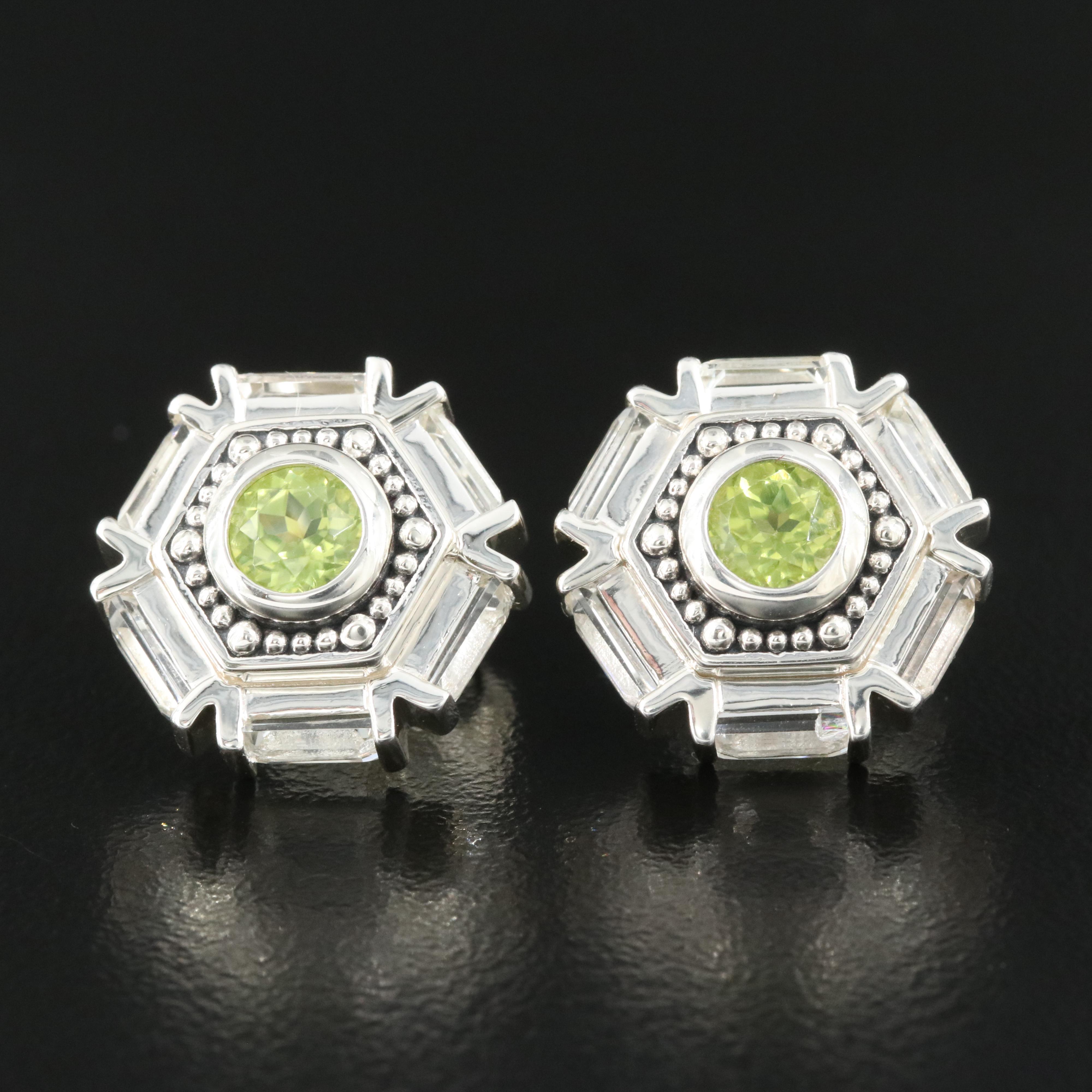 Sterling Peridot and Topaz Hexagonal Earrings