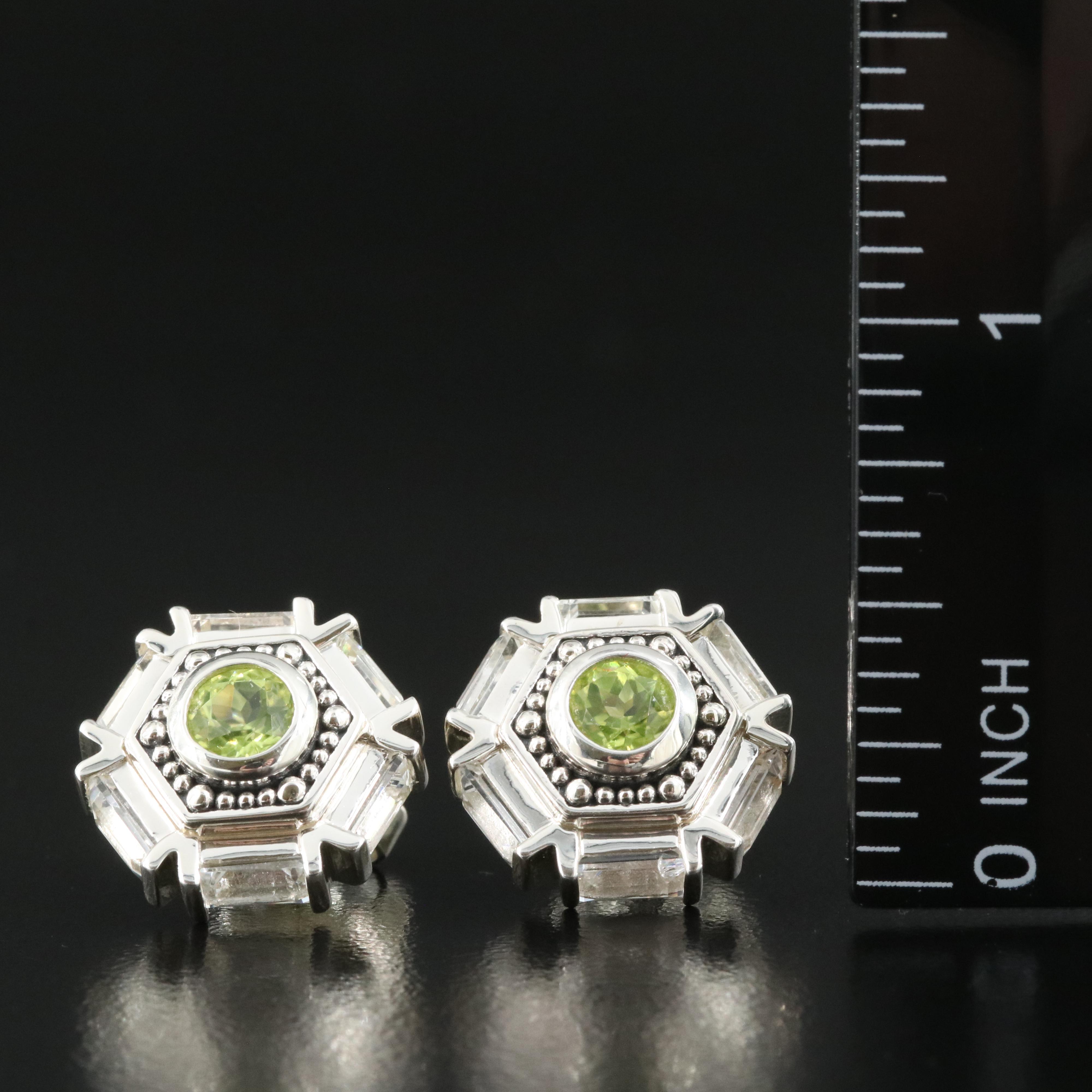 Sterling Peridot and Topaz Hexagonal Earrings
