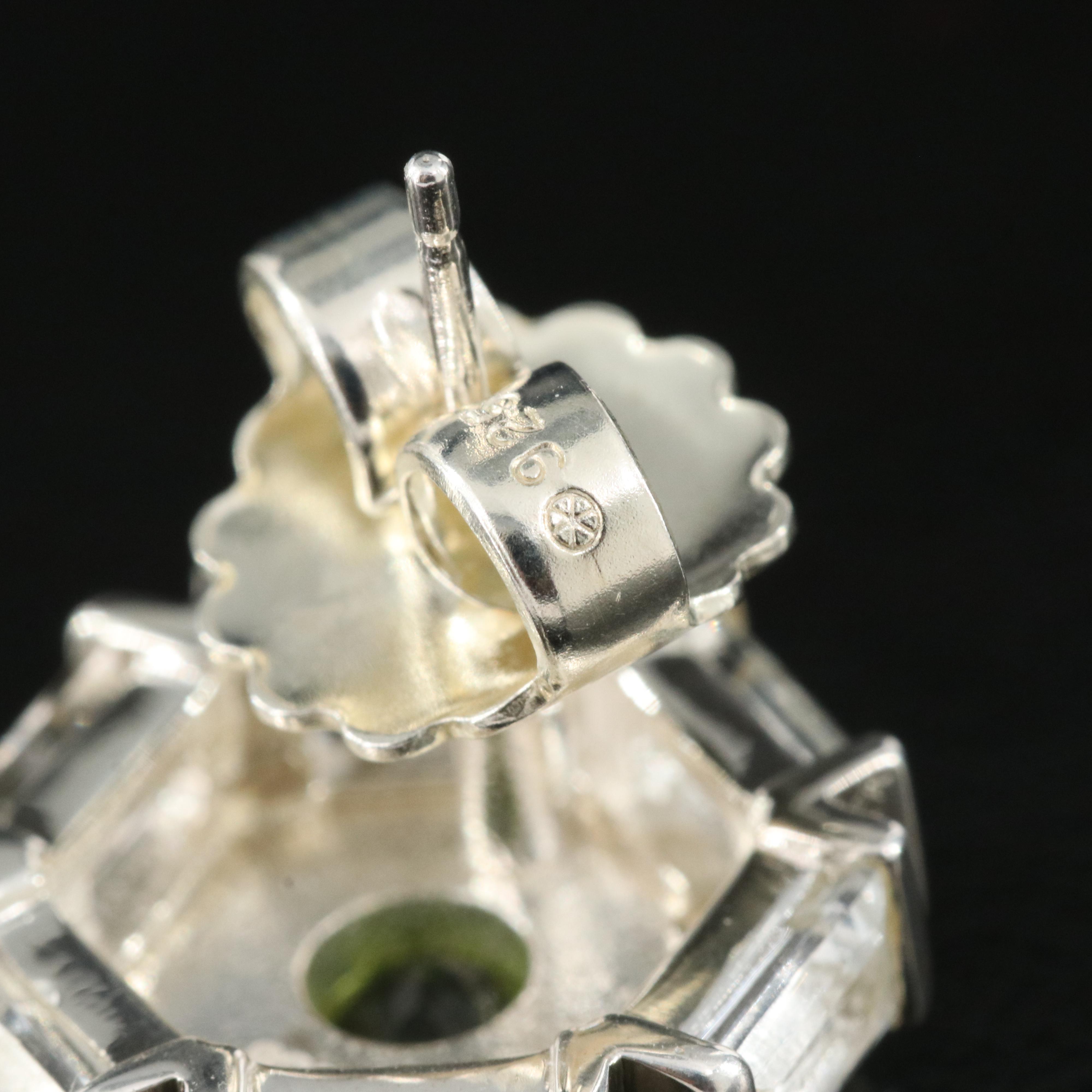 Sterling Peridot and Topaz Hexagonal Earrings