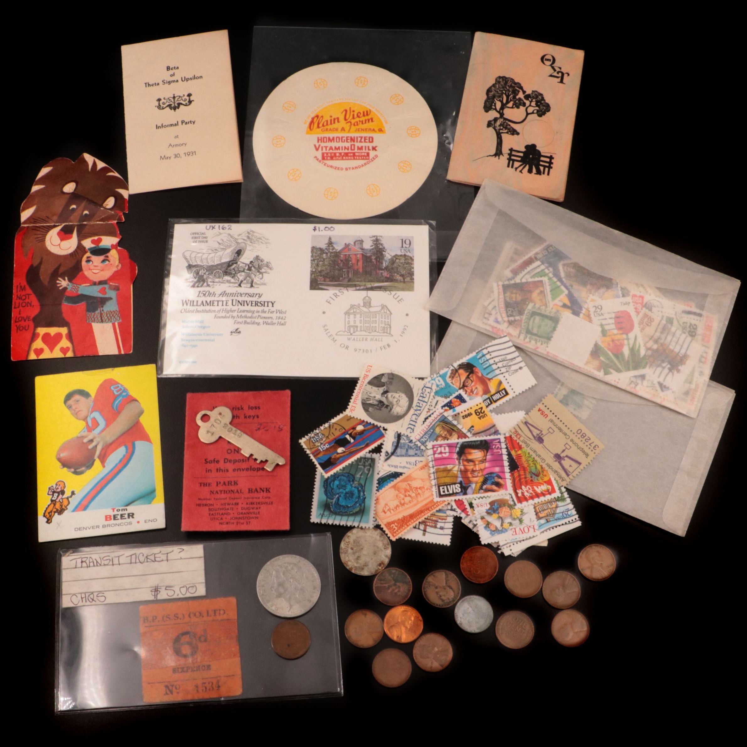 Sixteen Coins, Postage Stamps, and Other Ephemera