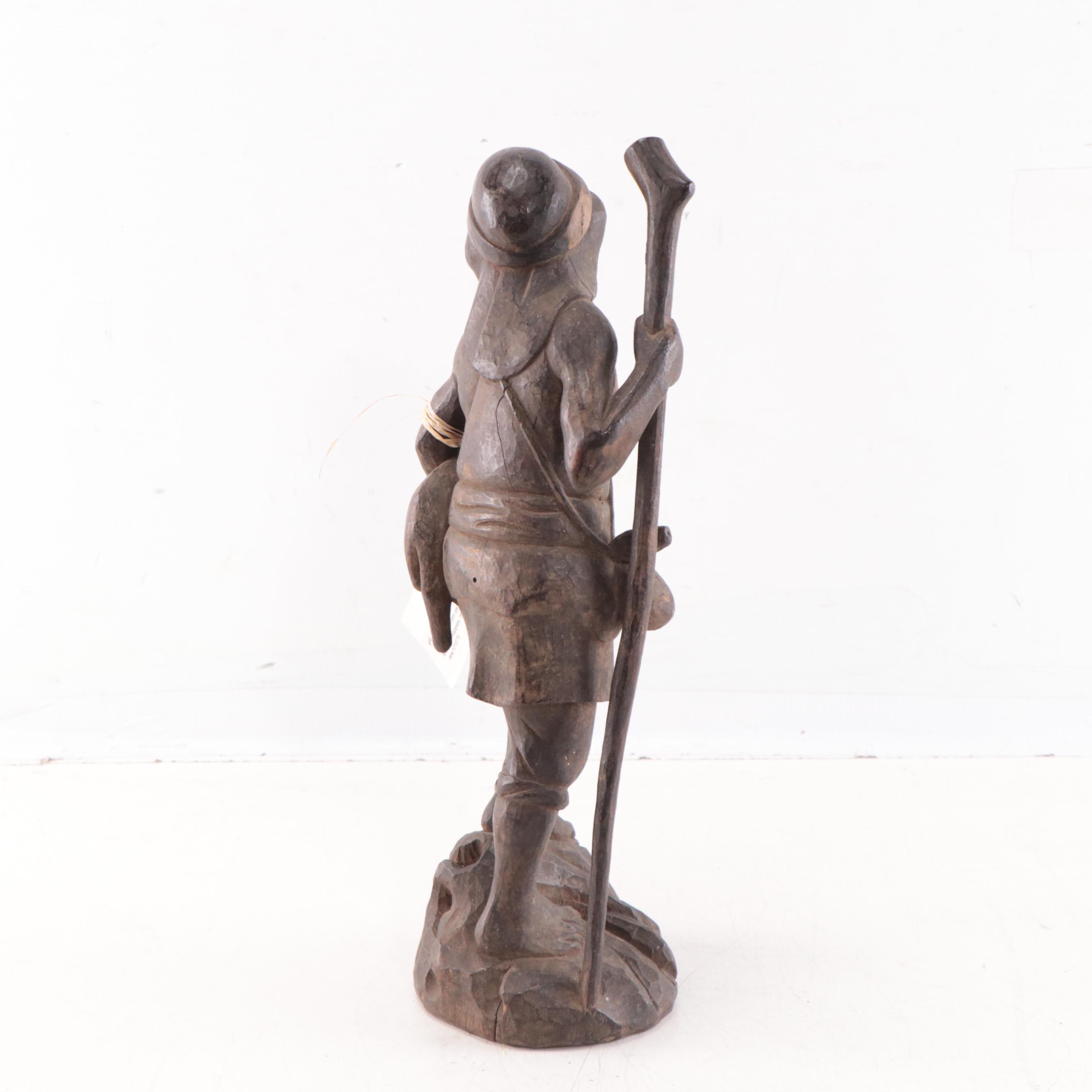 Filipino Carved Wood Nativity Shepherd Figure, Mid-20th Century