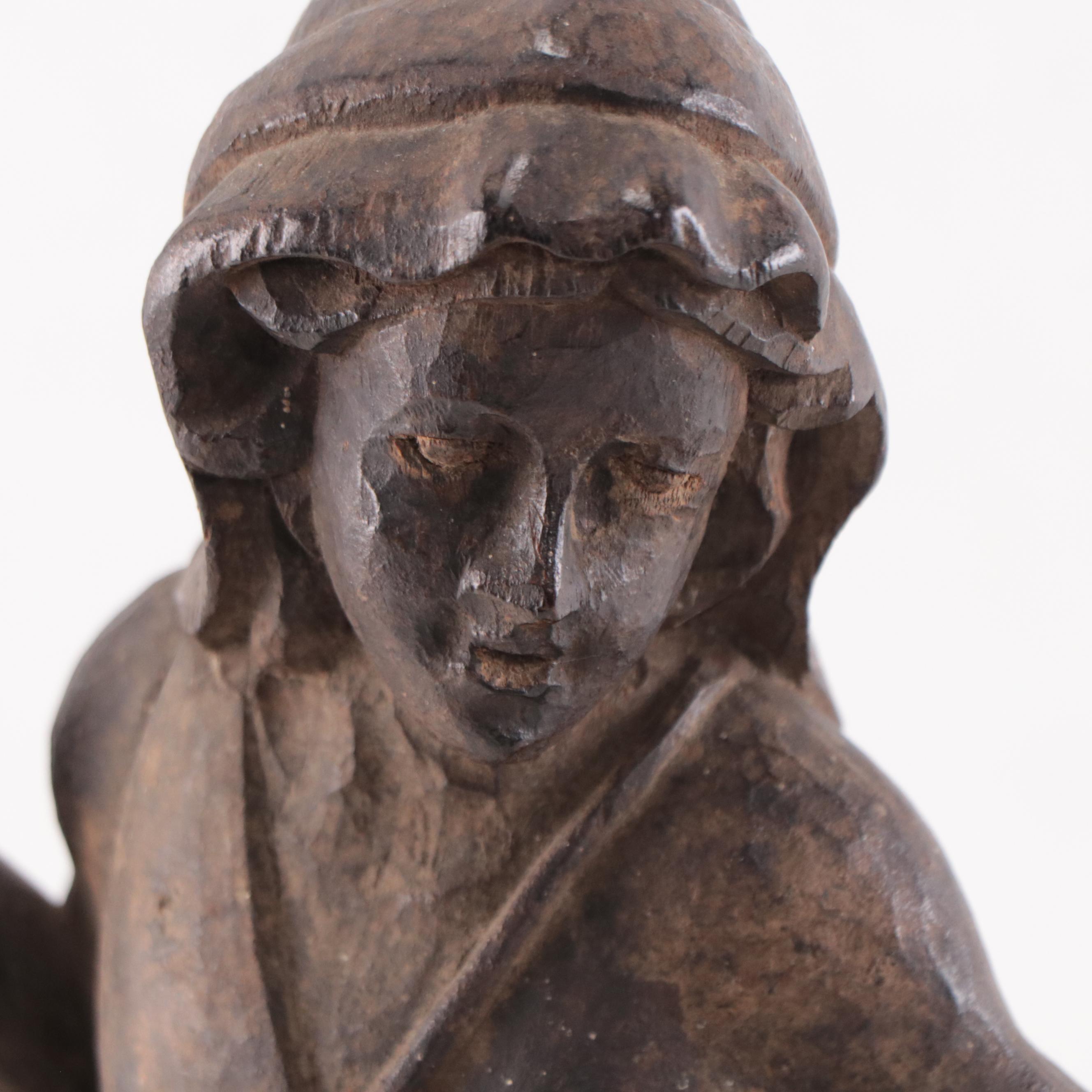 Filipino Carved Wood Nativity Shepherd Figure, Mid-20th Century