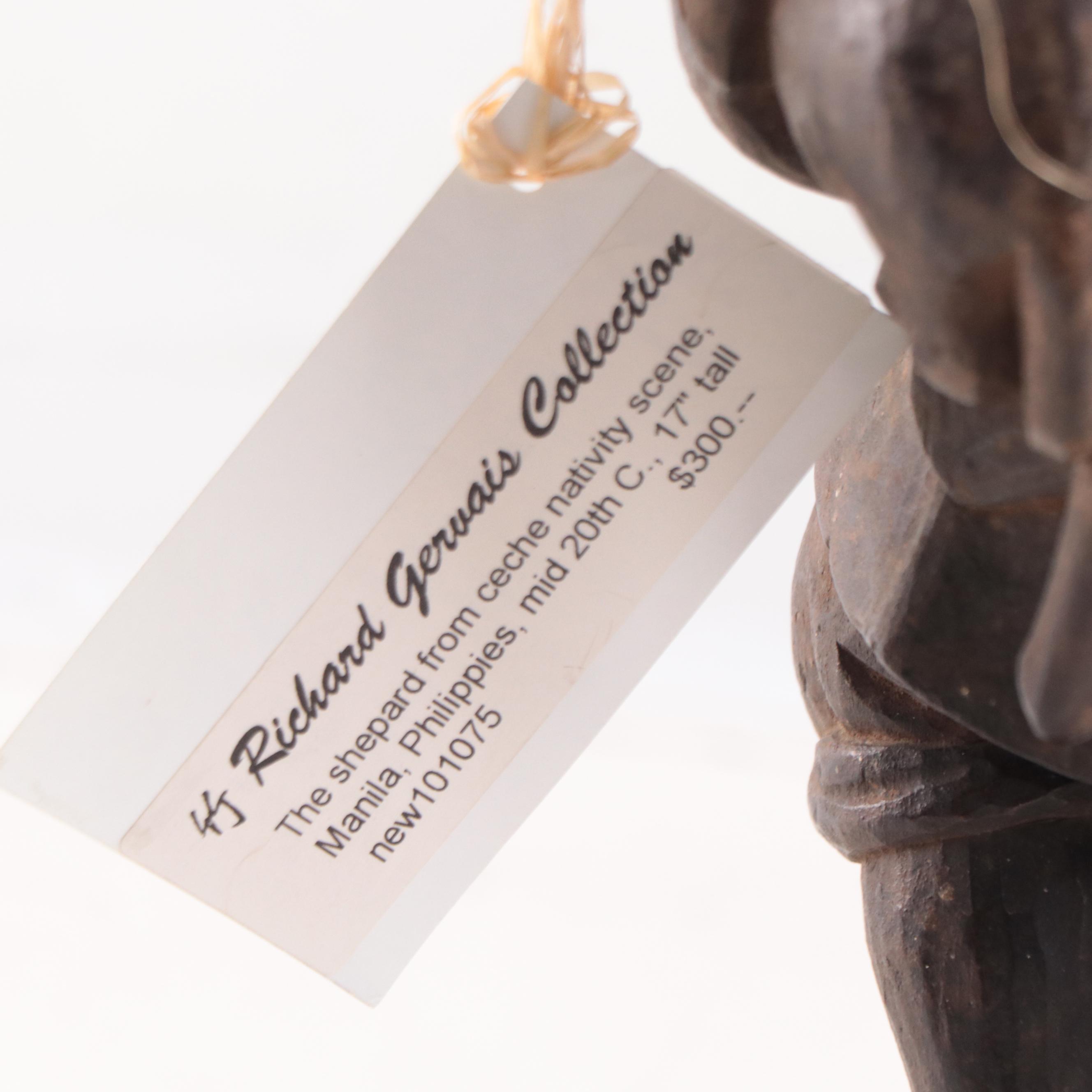 Filipino Carved Wood Nativity Shepherd Figure, Mid-20th Century