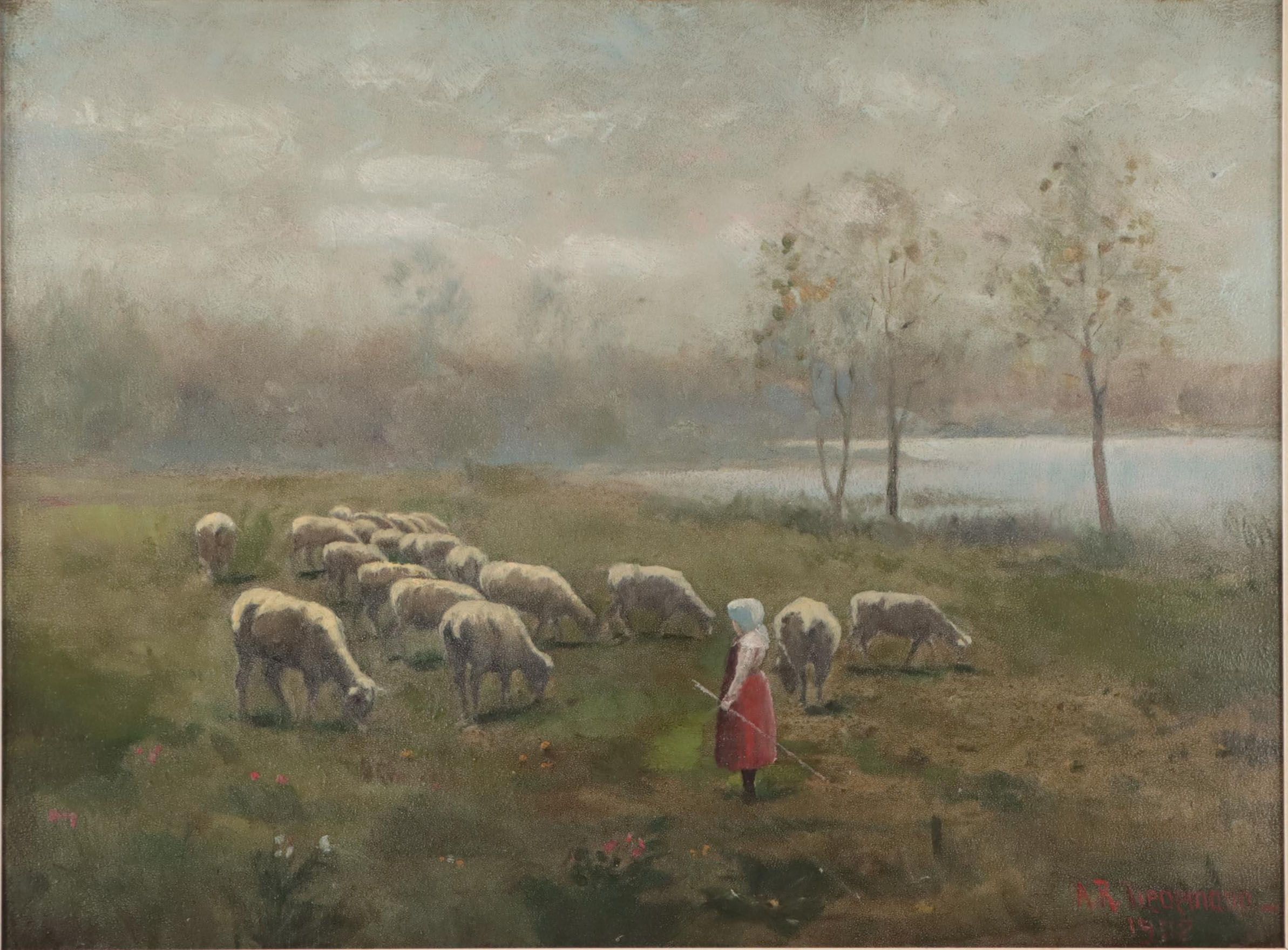 A.R. Dedemann Oil Painting of Shepherd, 1902
