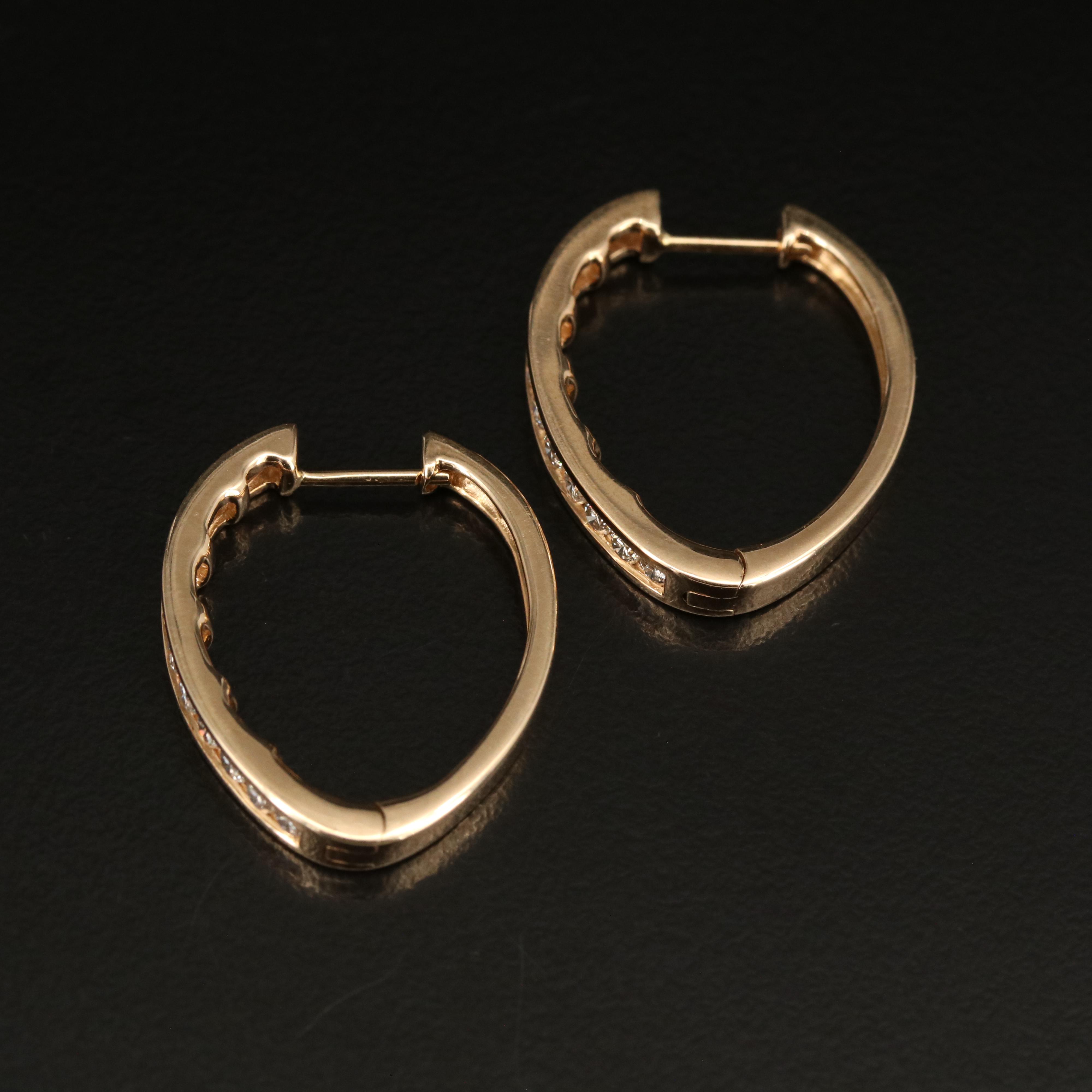 14K 0.84 CTW Diamond Hoop Earrings